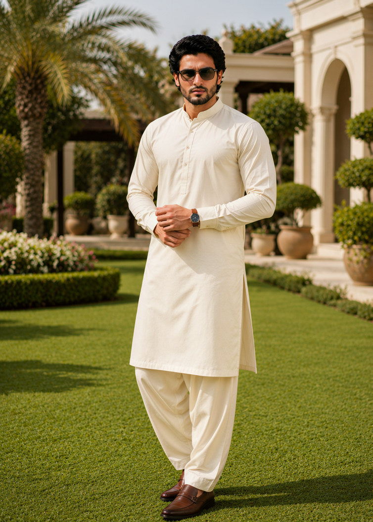 boski Shalwar Kameez in Cream