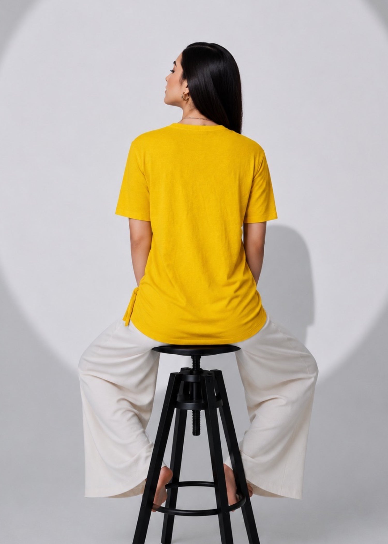 silk cotton net T Shirt in Yellow