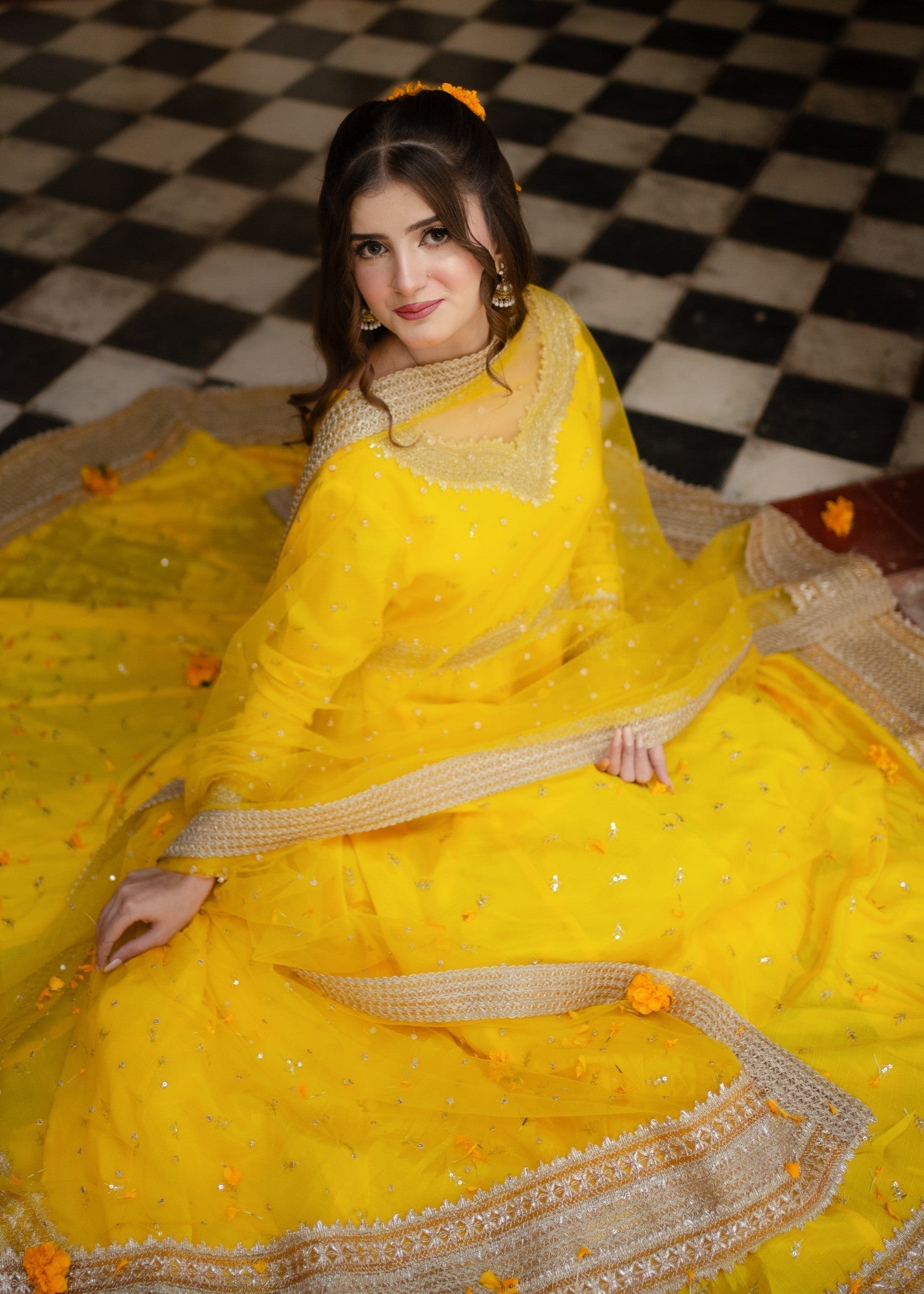 raw silk Anarkali in Yellow