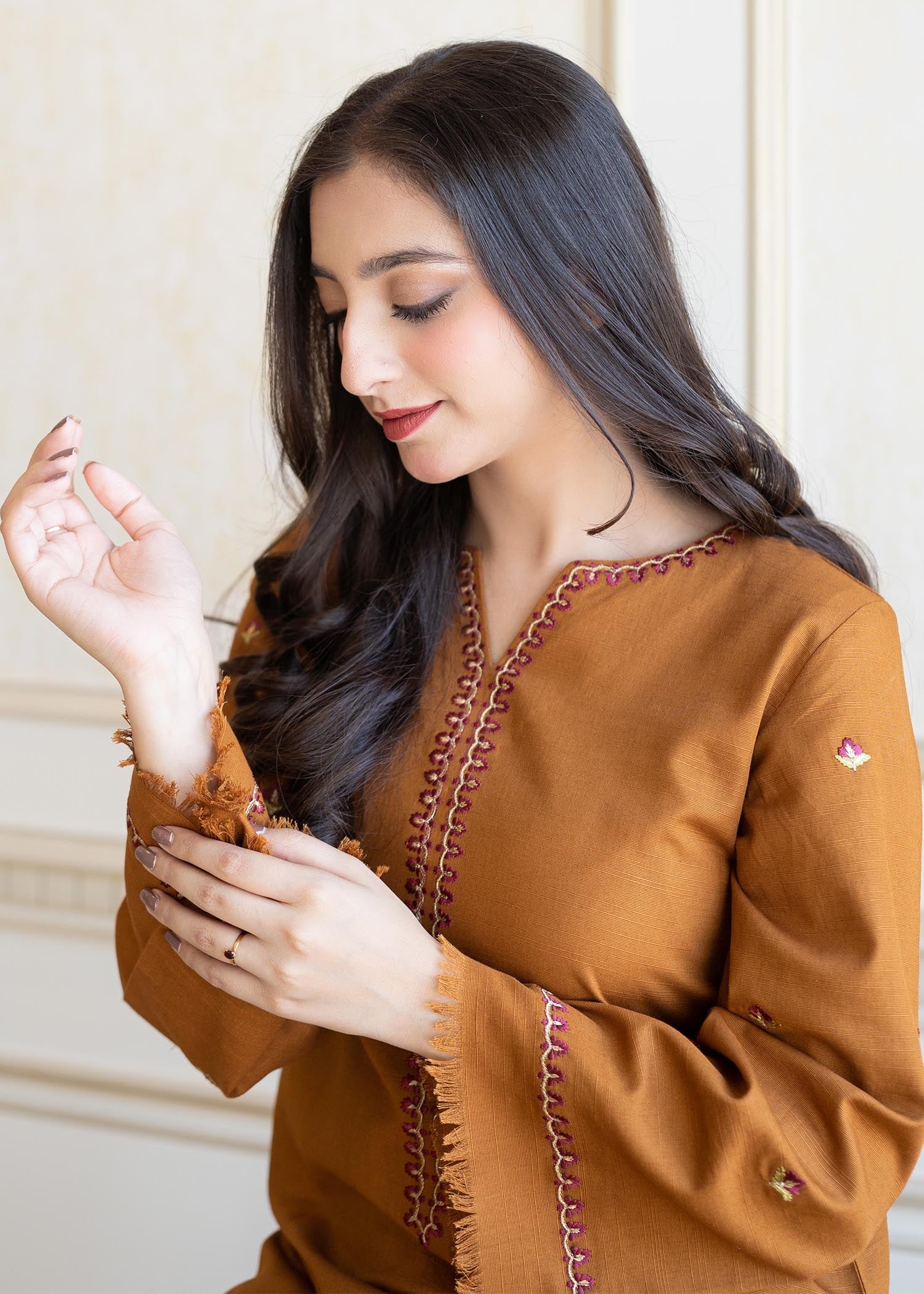 khaddar Kurta Set in Honey