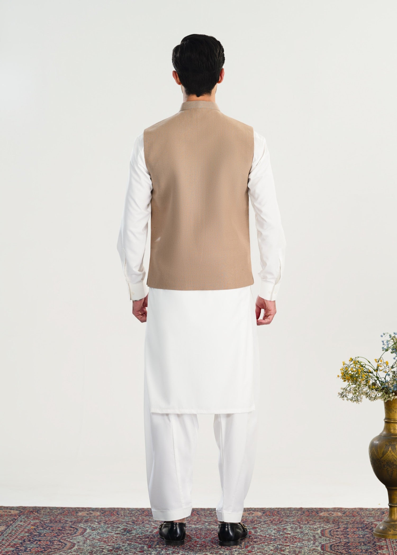 handwoven khaddar Waistcoat in Off-white, beige by Muraqsh