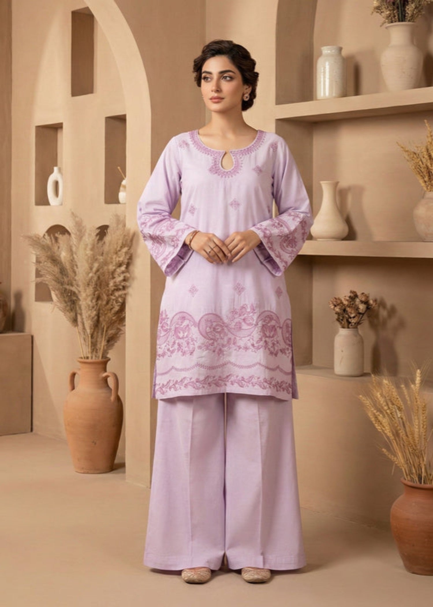 cotton dobby Kurta Set in Lilac