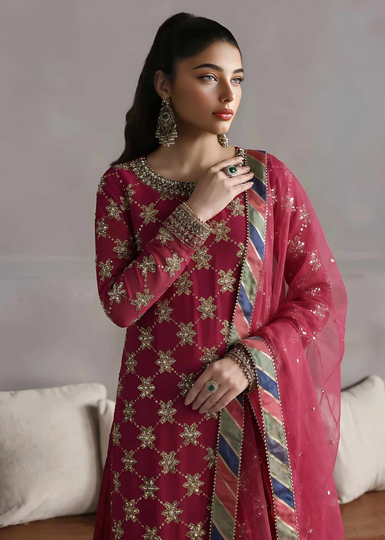chiffon Sharara in Hot pink