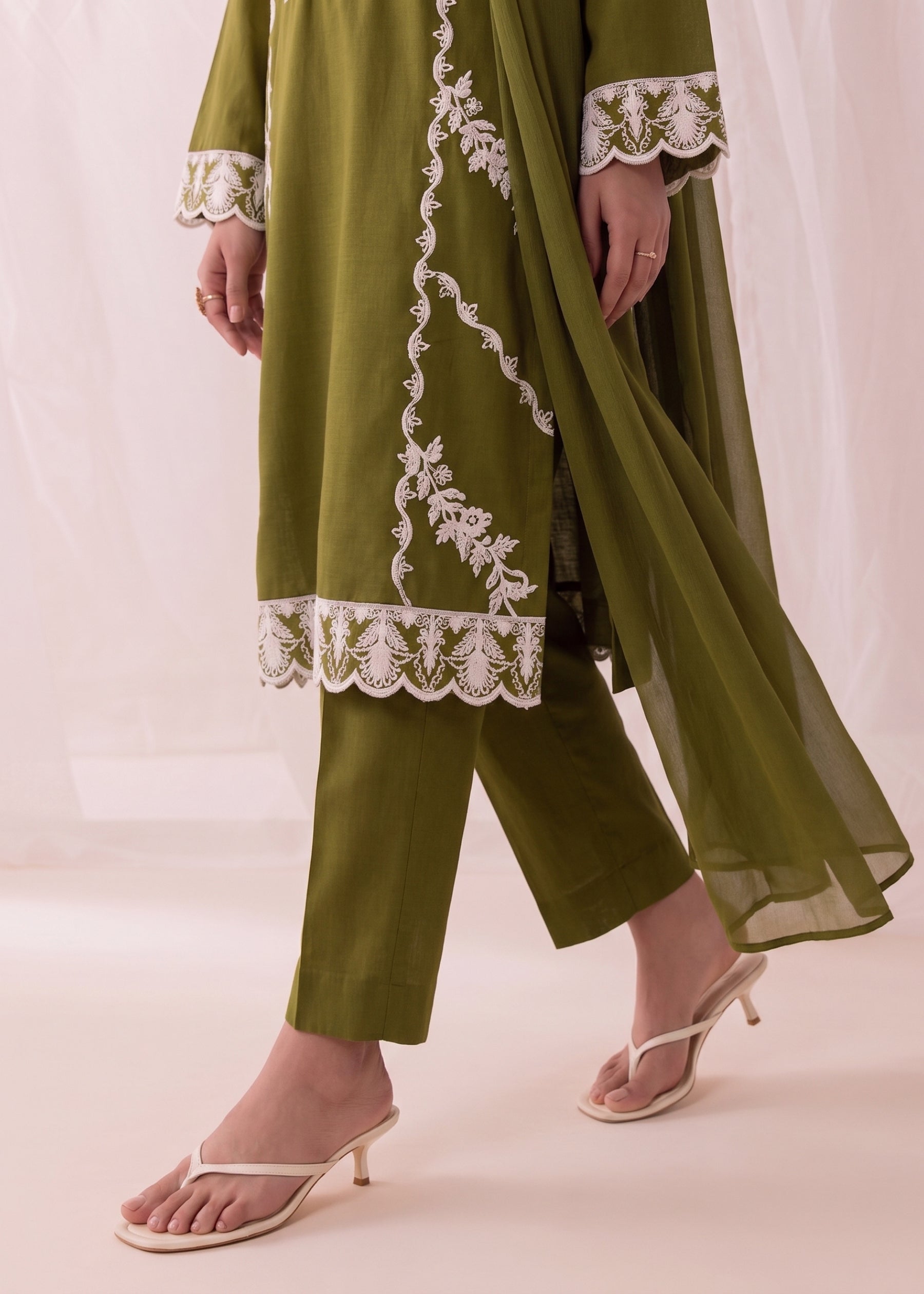 linen Kurta Set in Olive green