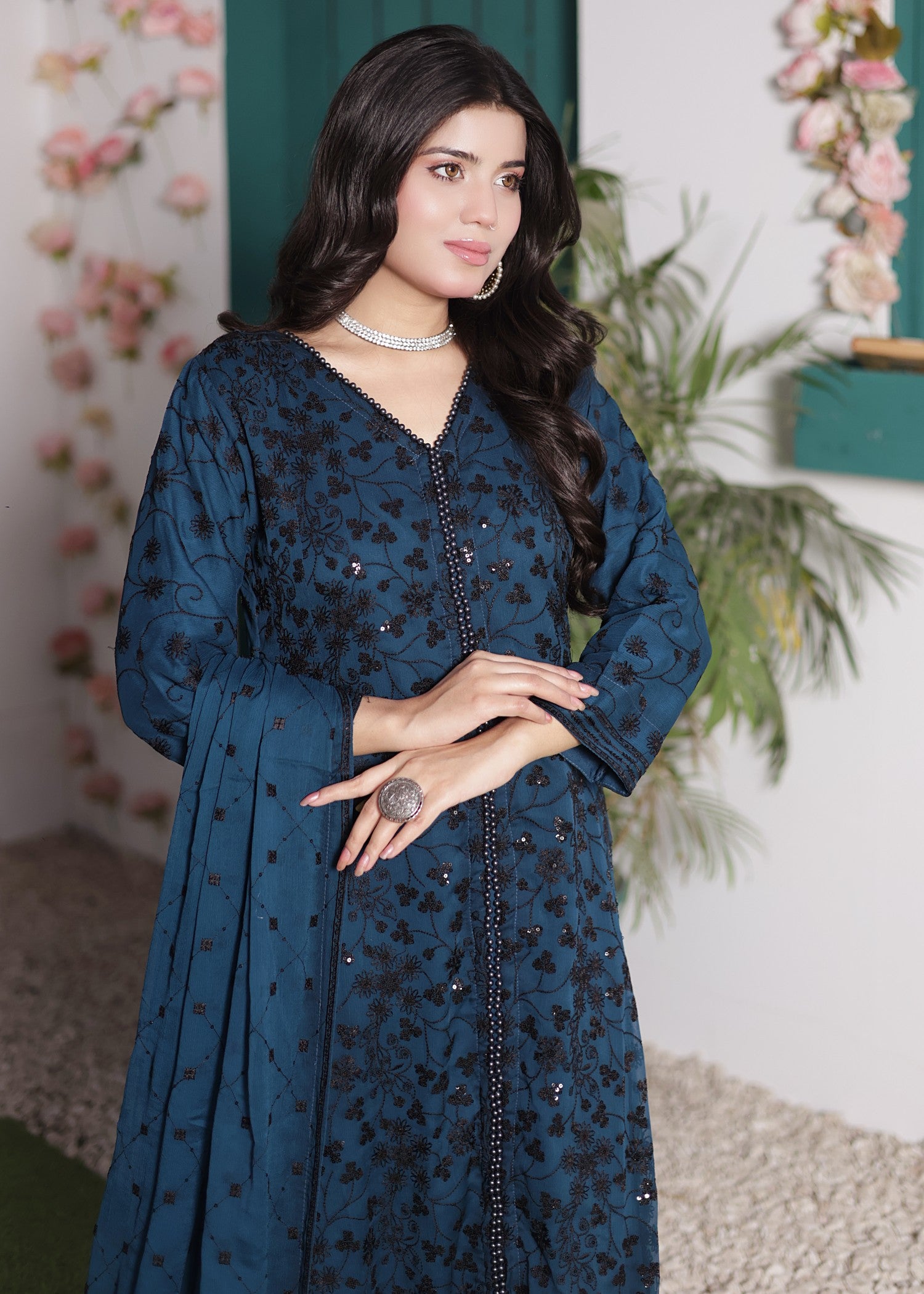 bemberg crinkle chiffon Maxi in Midnight