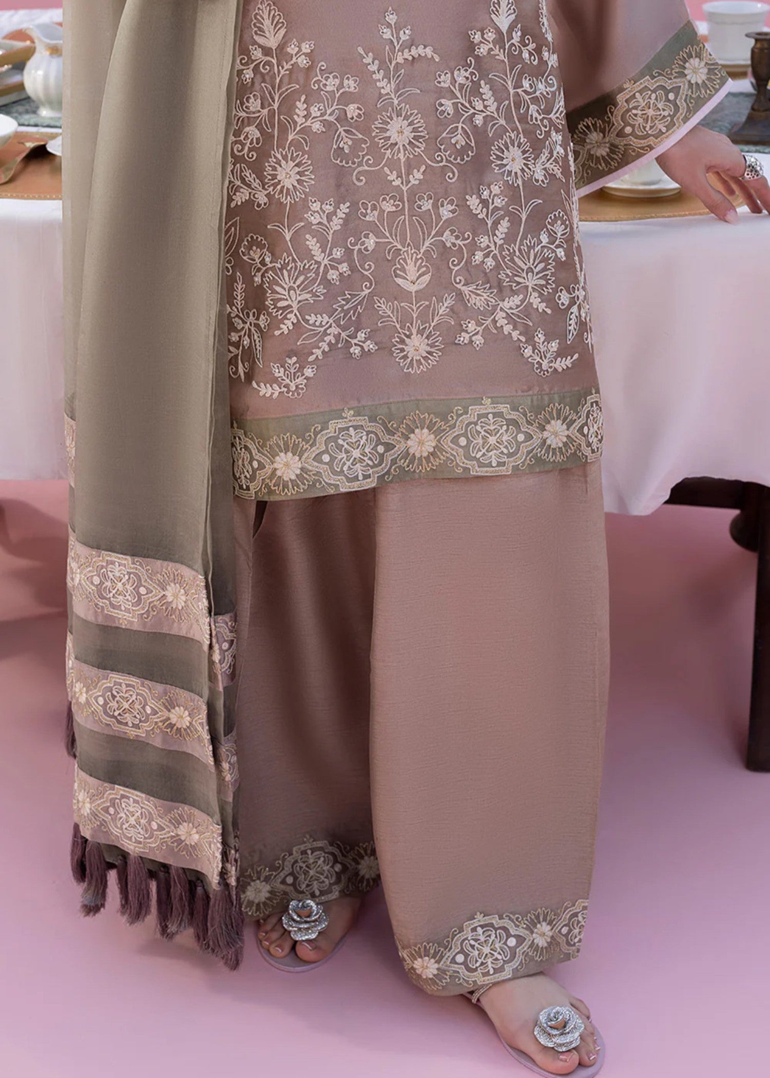 cotton silk Kurta Set in Camel brown