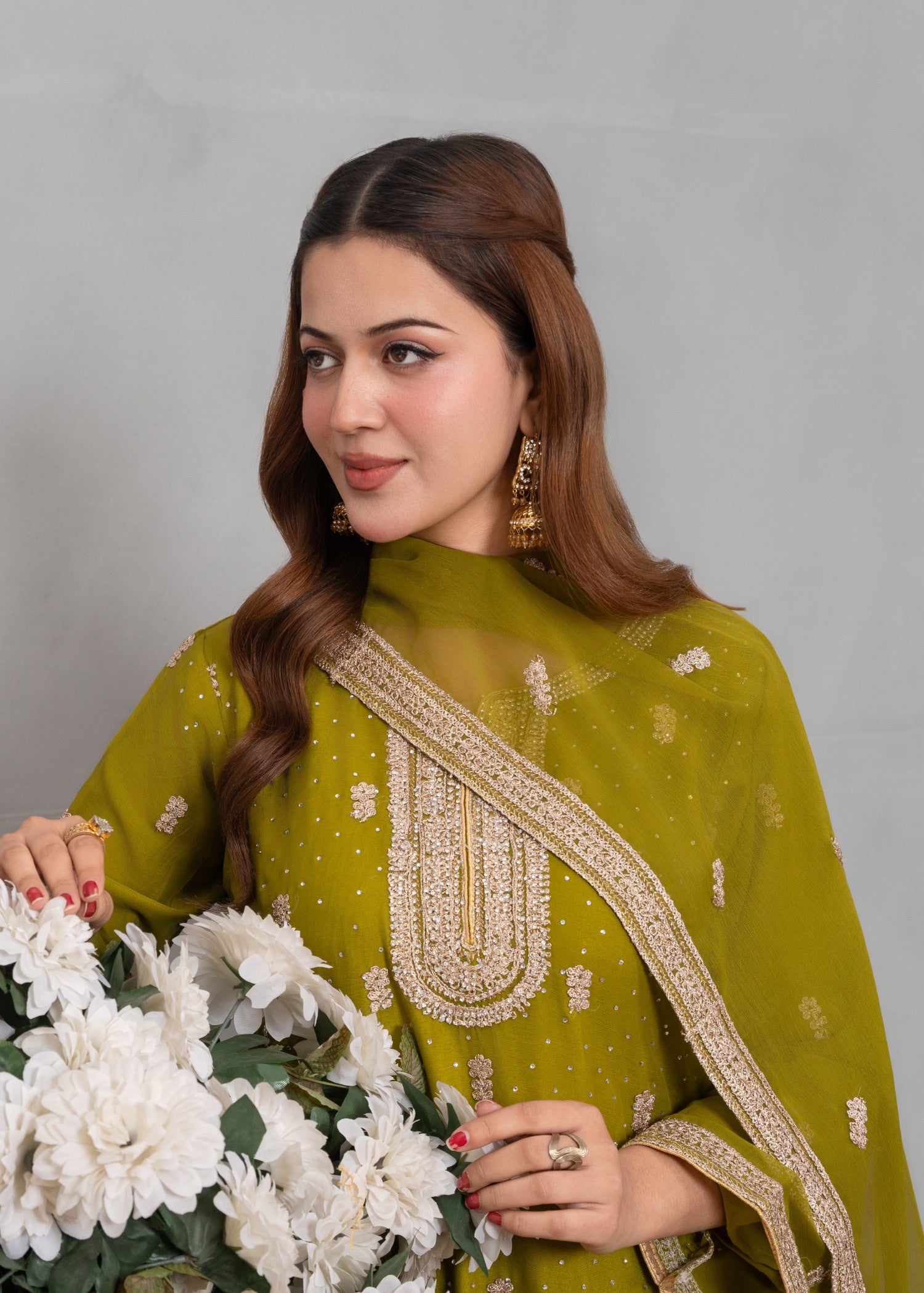 chiffon Gharara in Apple green