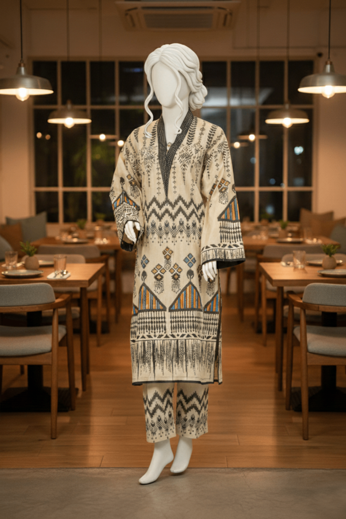 jacquard Co Ord Sets in Black, beige