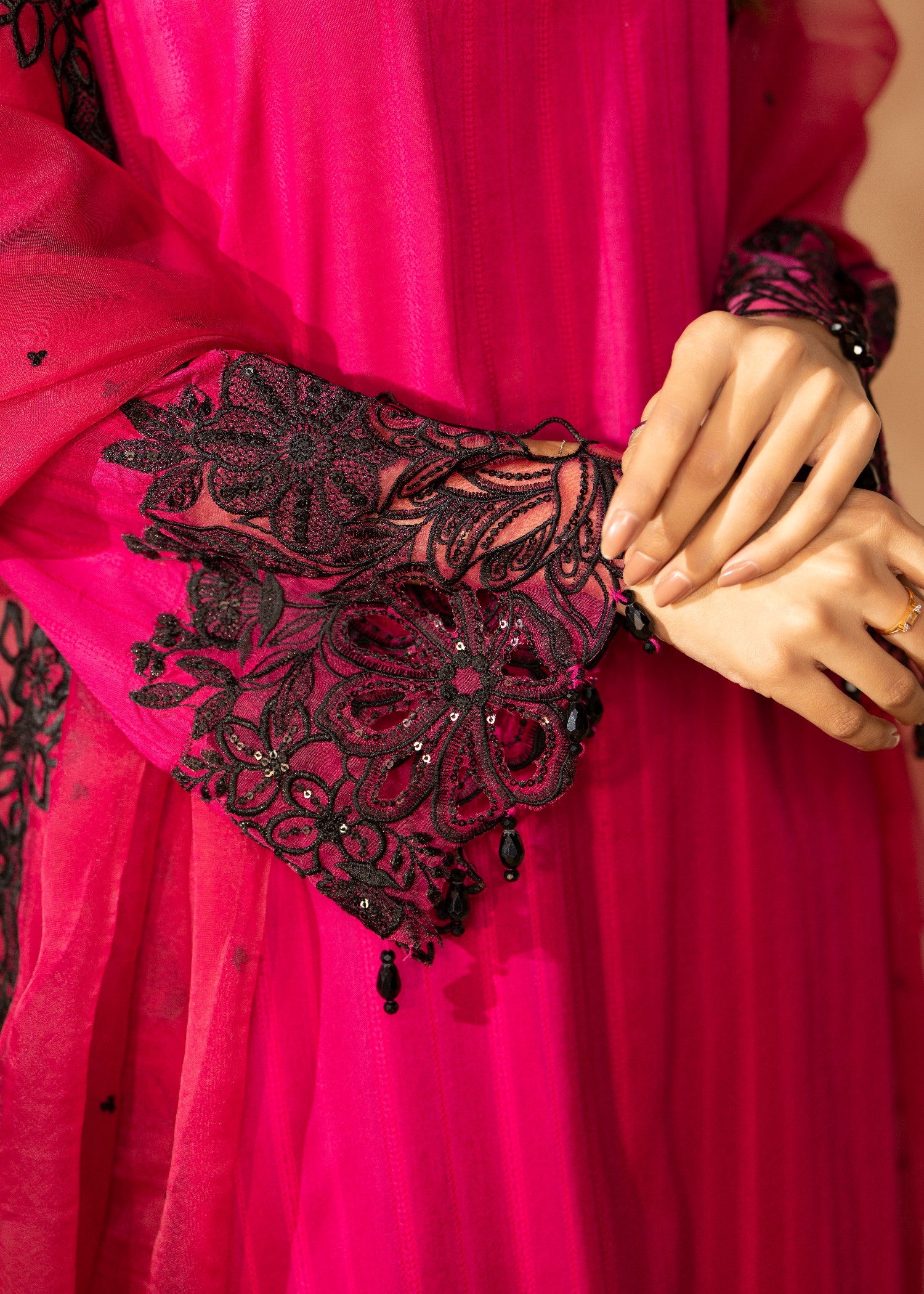 blended linen Kurta Set in Deep pink
