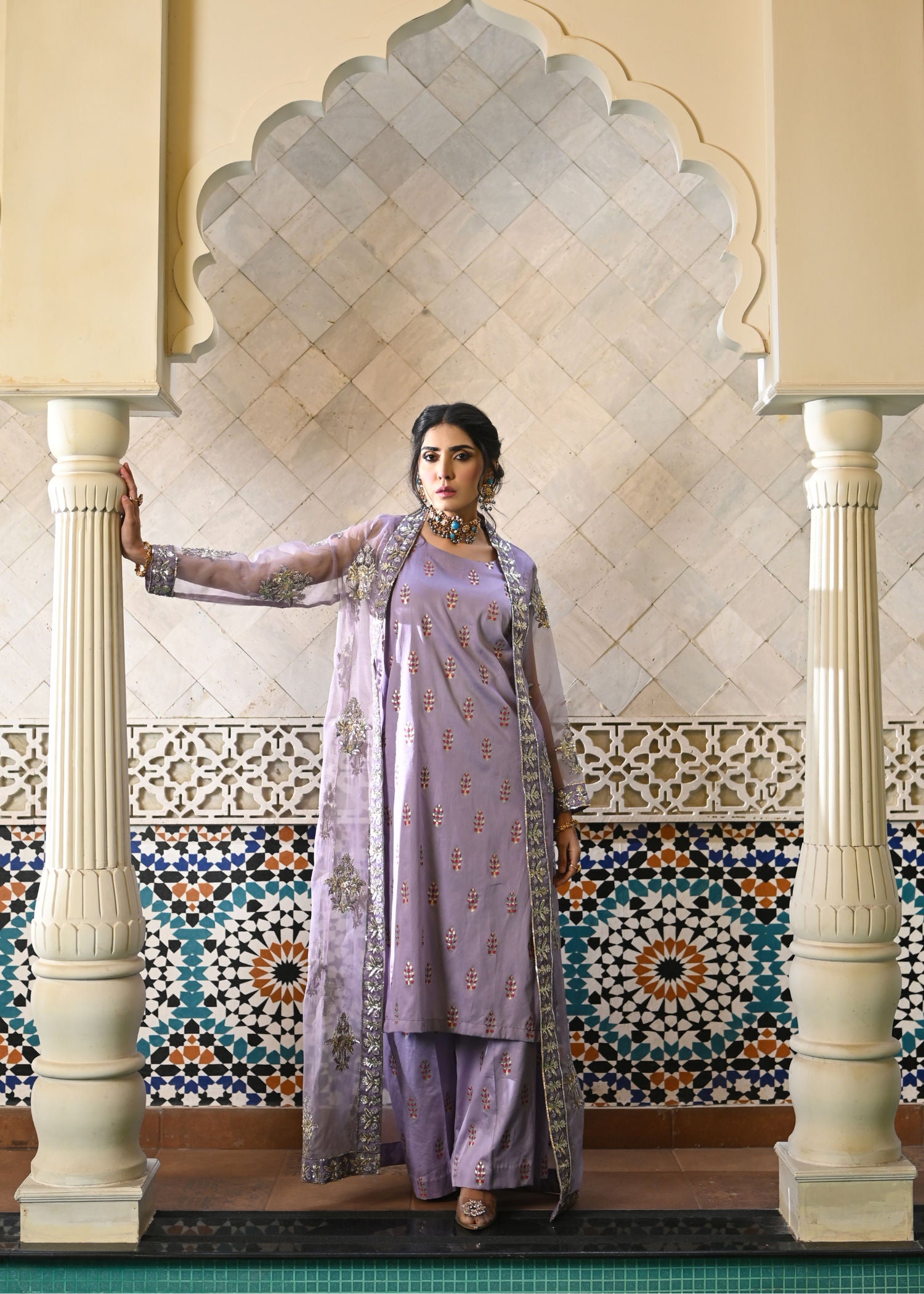 cotton satin Gown in Lavender