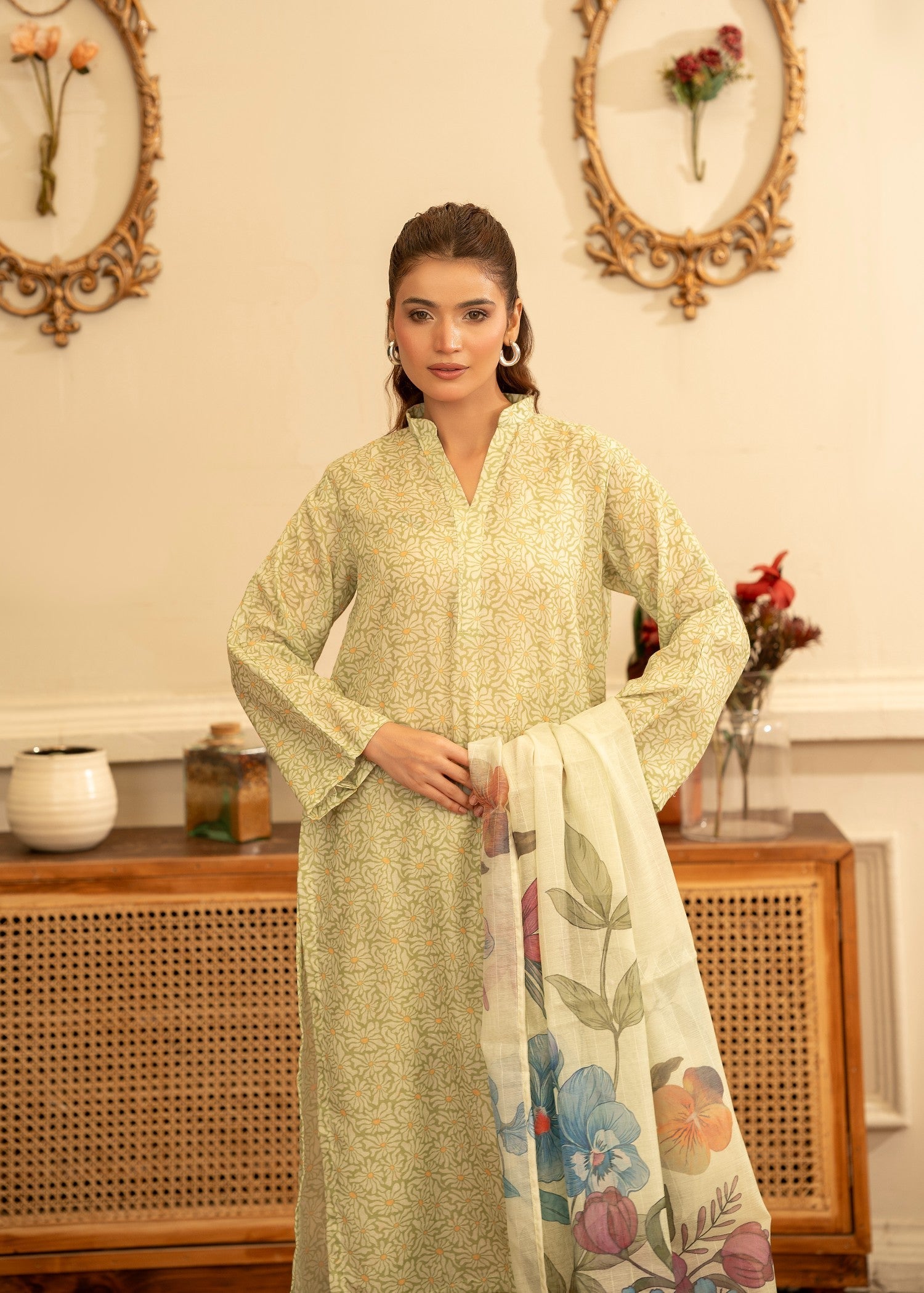 poly lawn Kurta Set in Lemonade