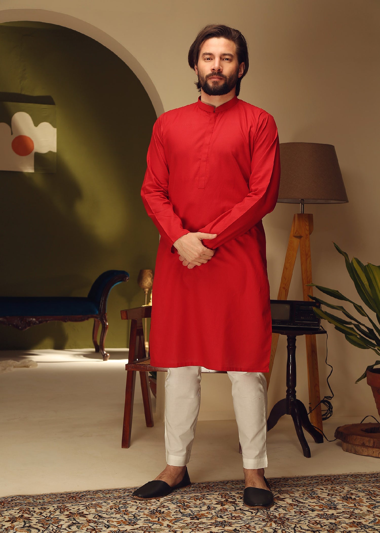 cotton dobby Kurta in Red