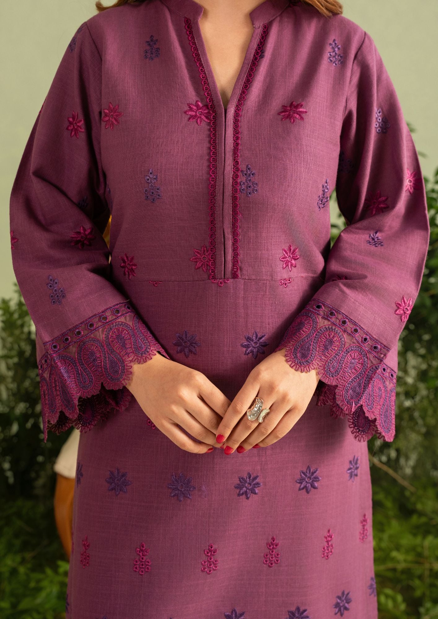 khaddar Kurta Set in Plum purple