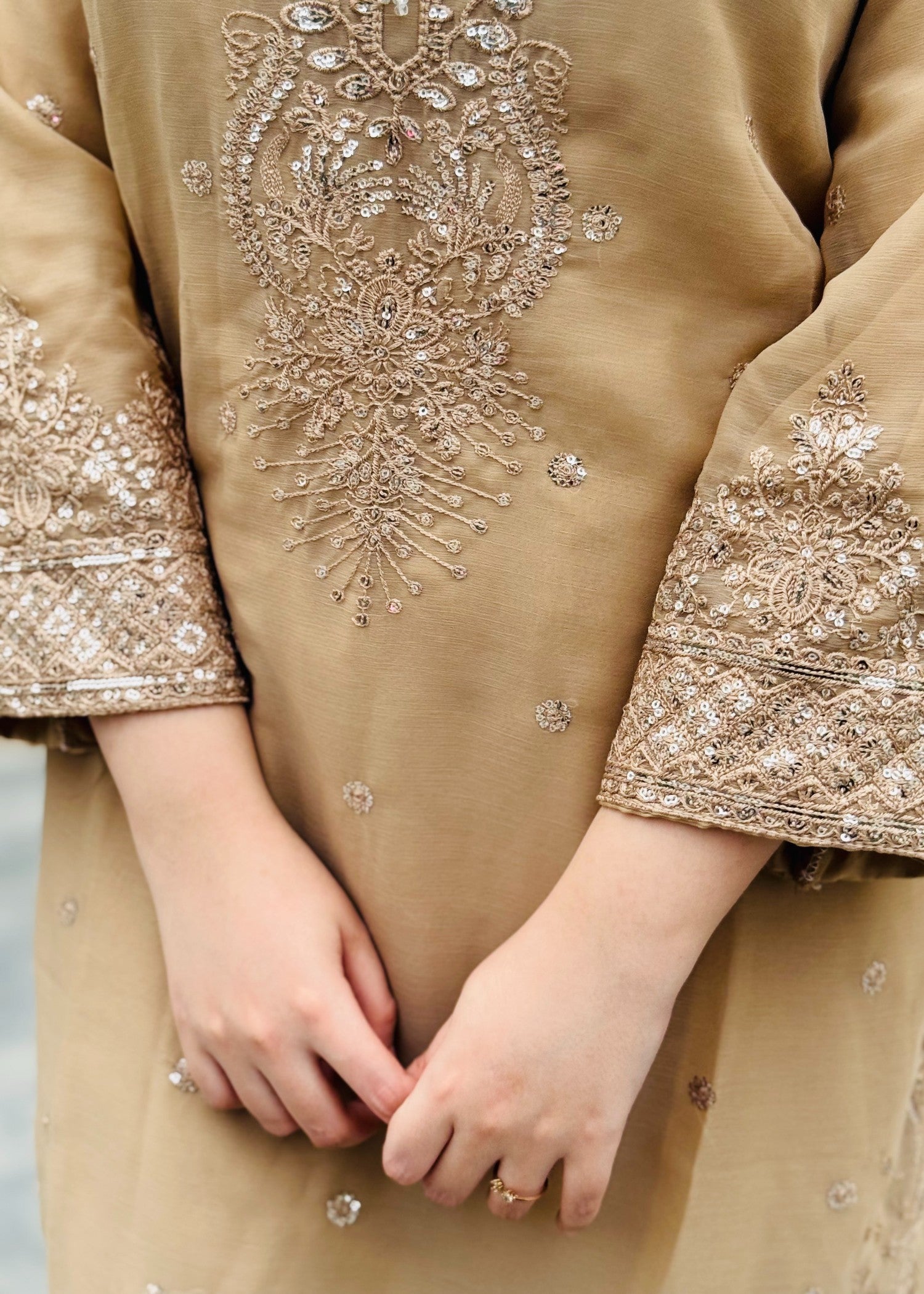 chiffon Kurta Set in Earth brown