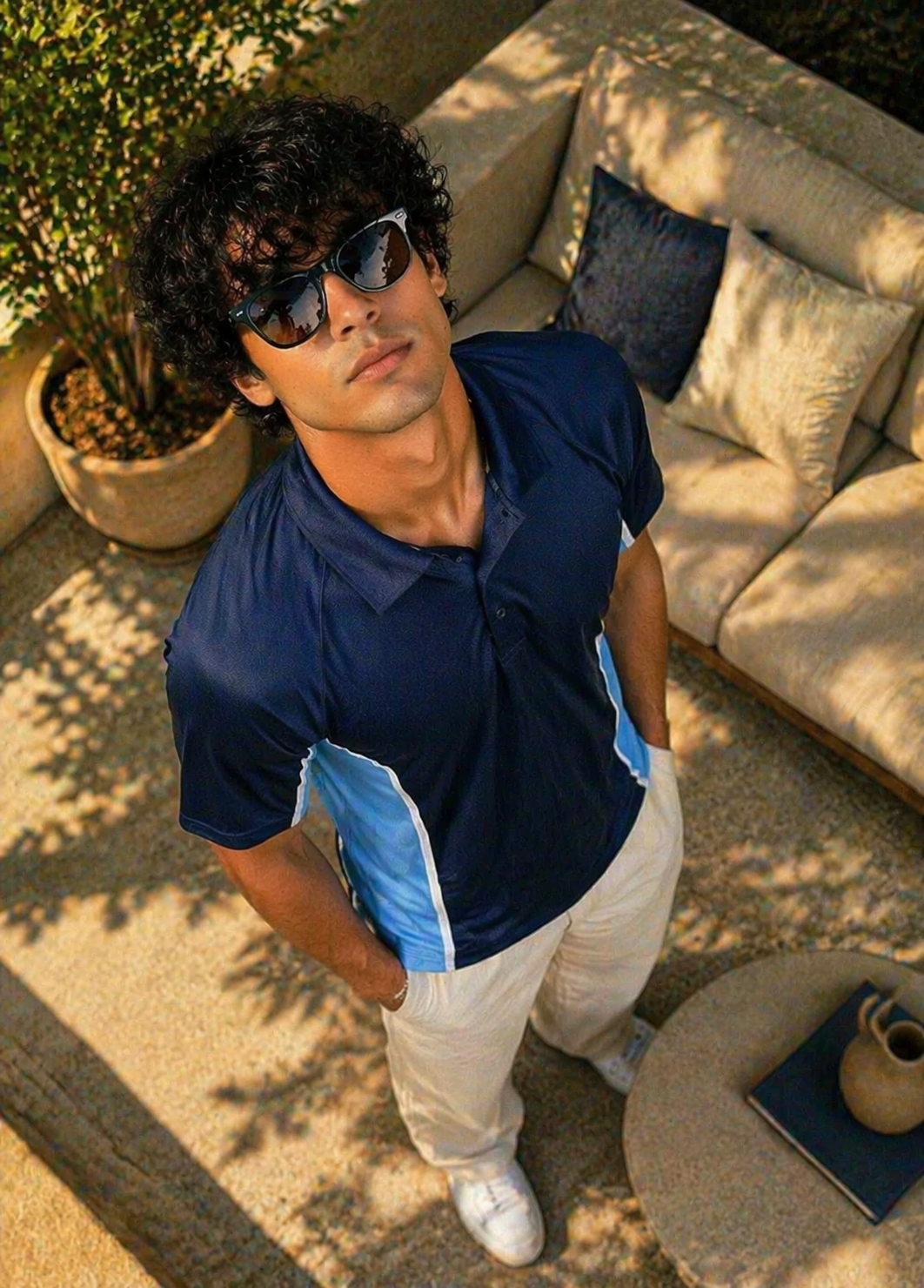 polyester Polo Shirt in Navy blue, sky