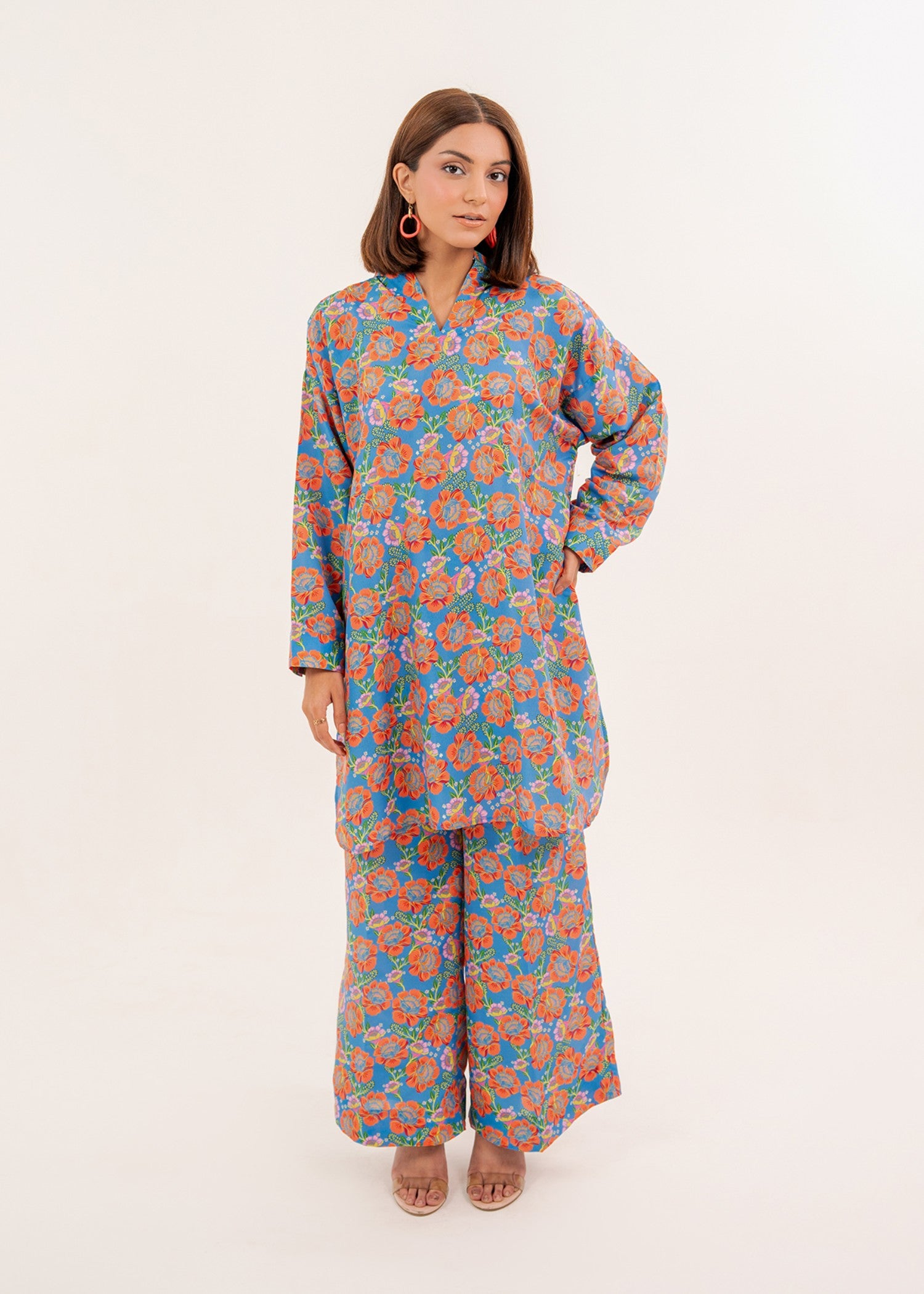 silk finish lawn Co Ord Sets in Blue