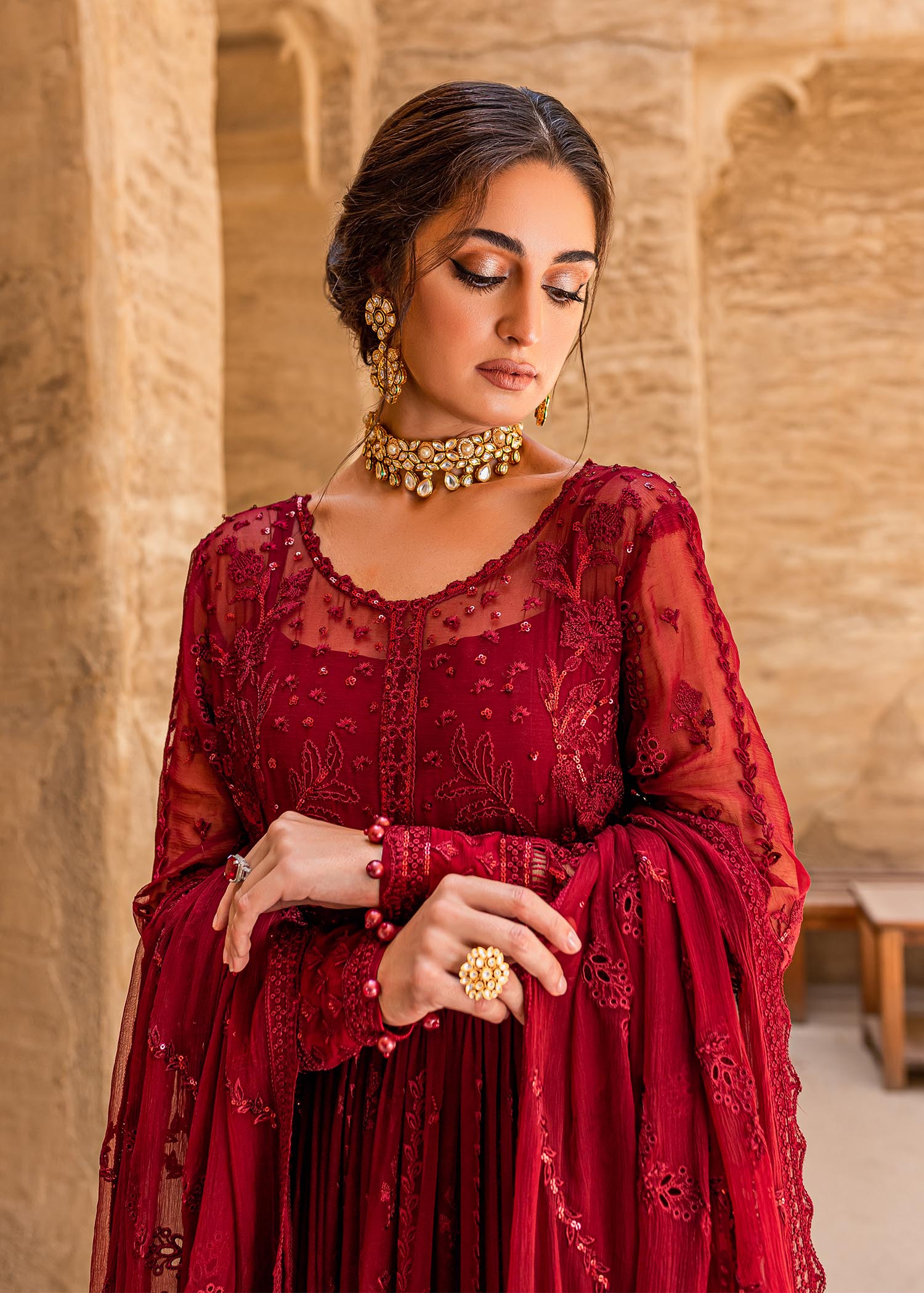 chiffon Unstitched in Cherry red