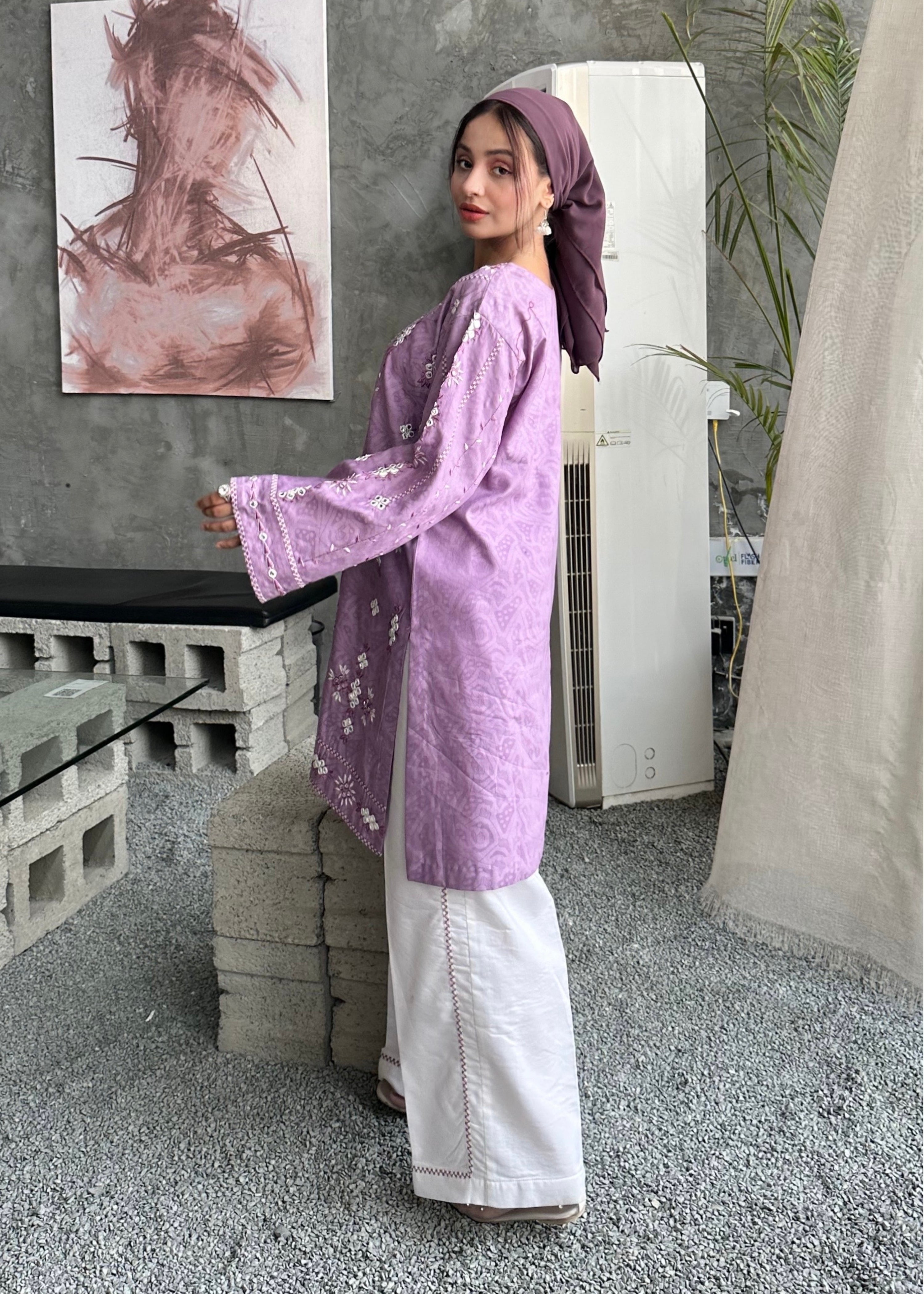 dobby crepe Kurta Set in Royal amethyst