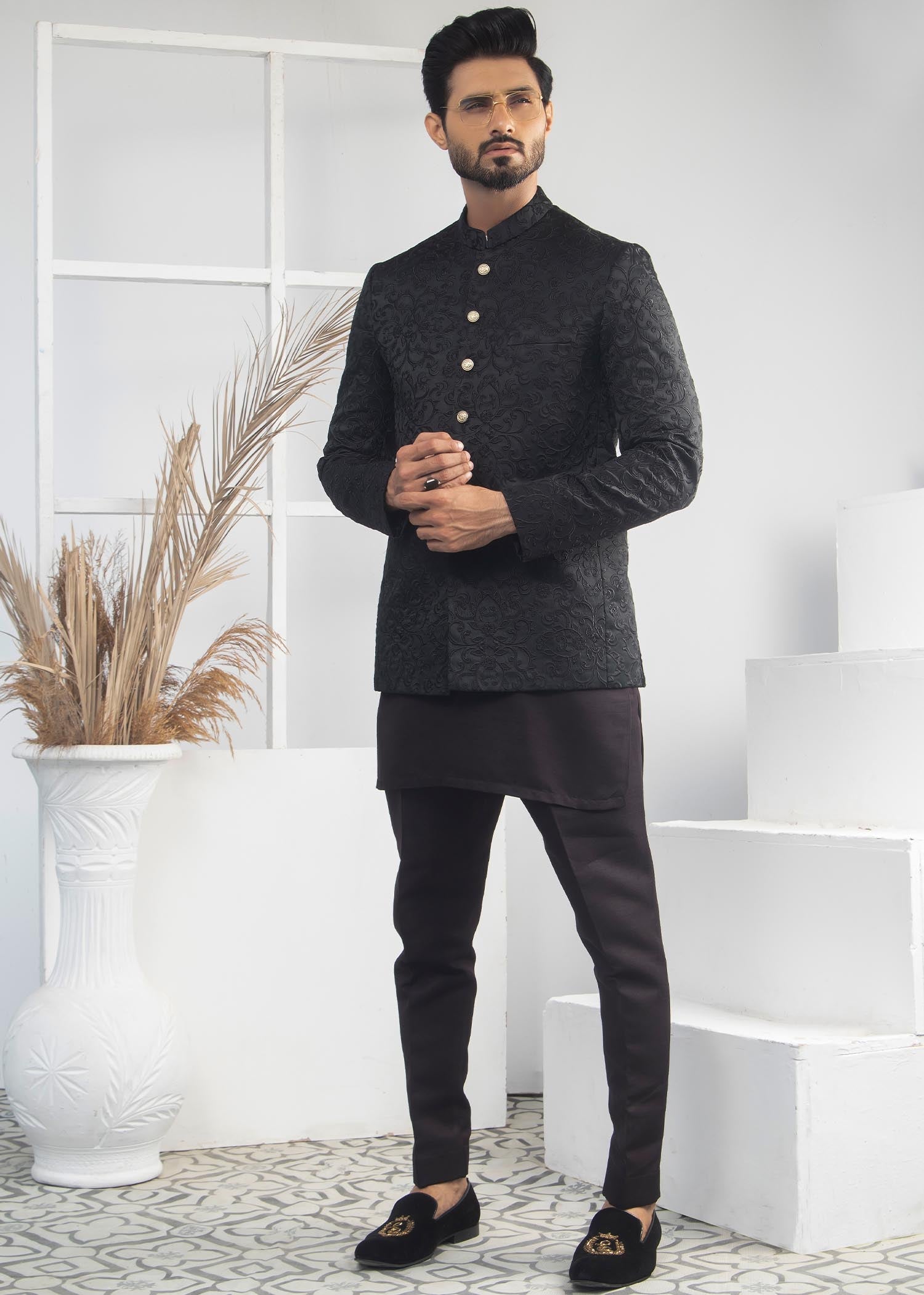 cotton silk Prince Coat in Black
