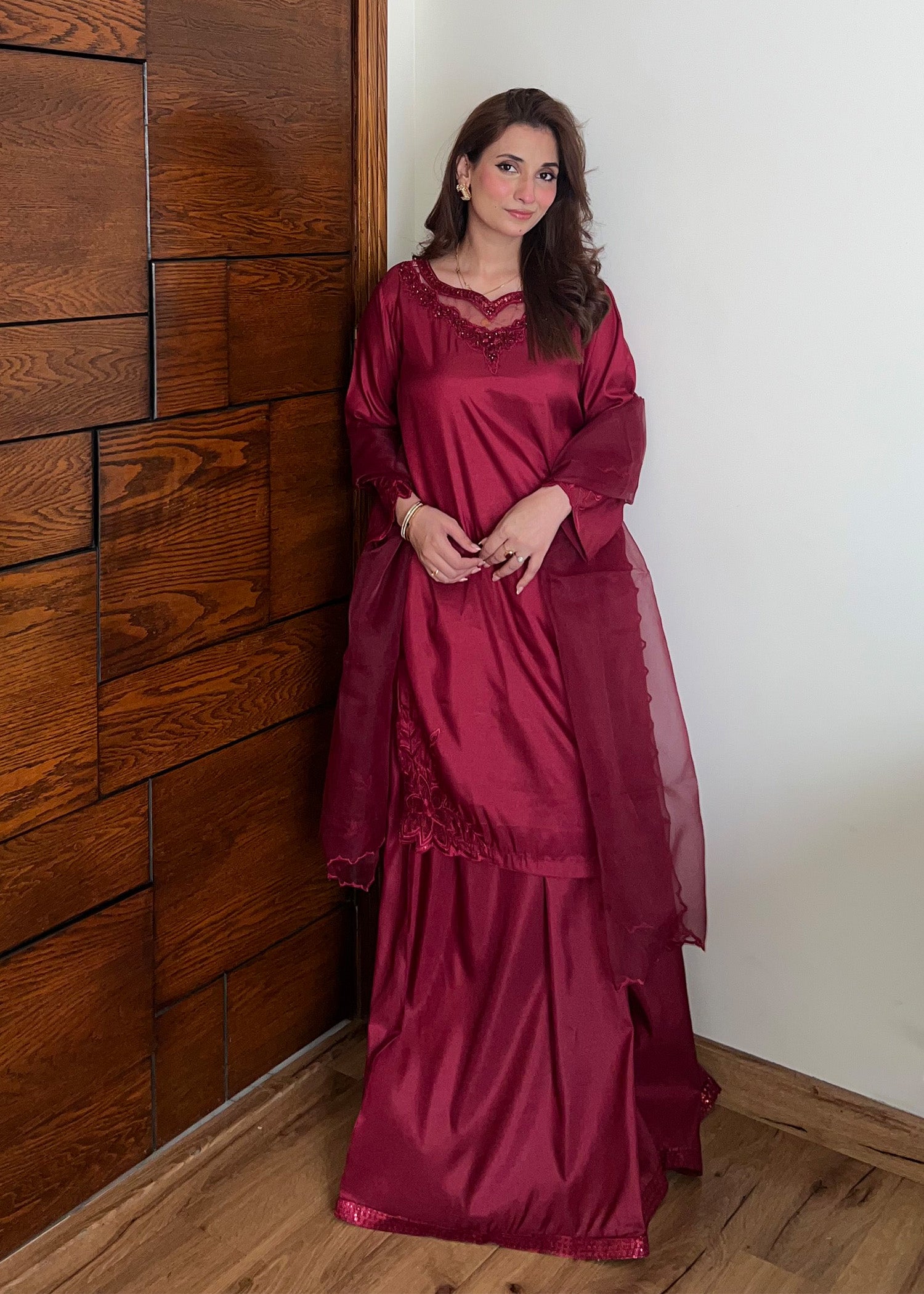 silk Sharara in Maroon