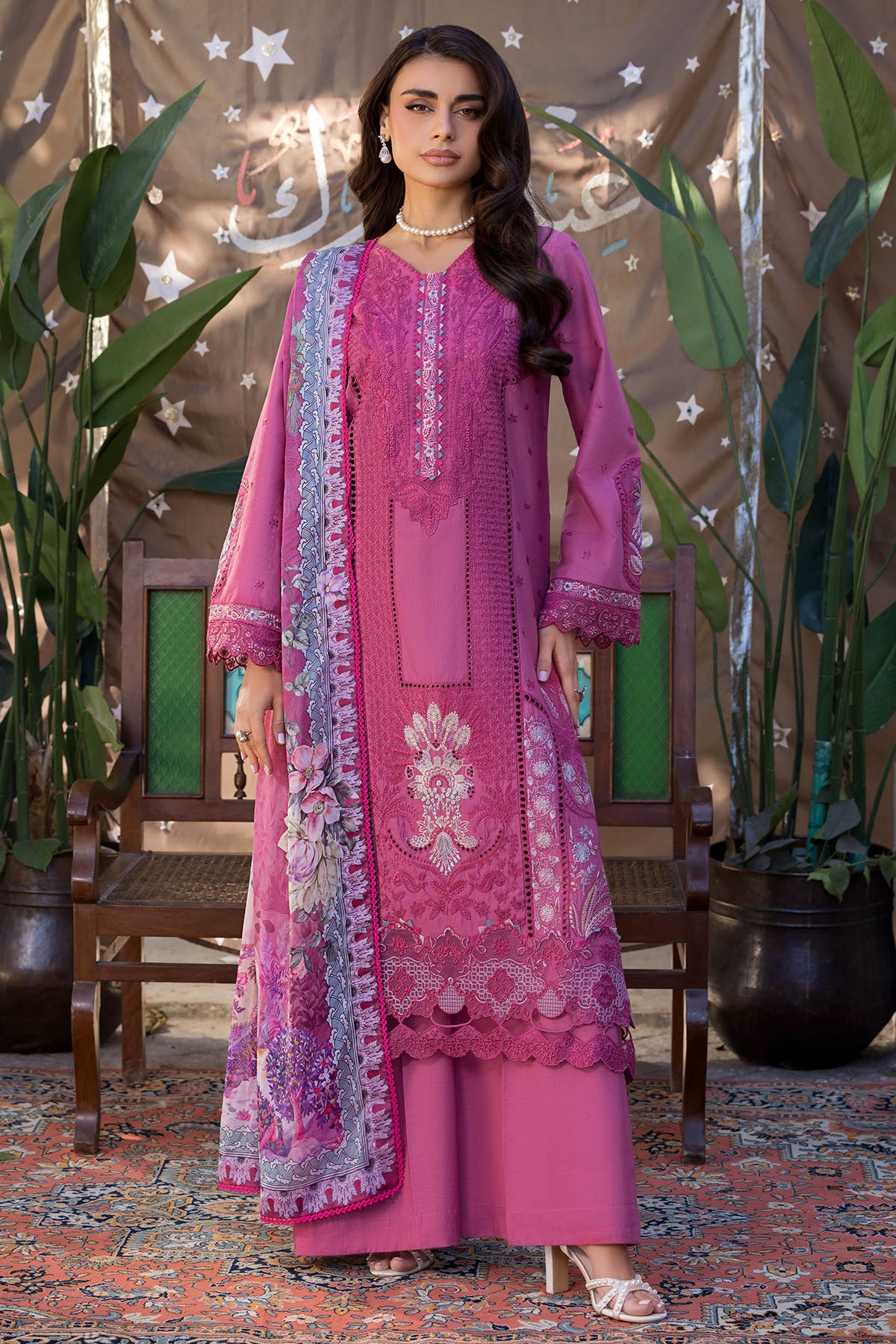 lawn Kurta Set in Deep pink