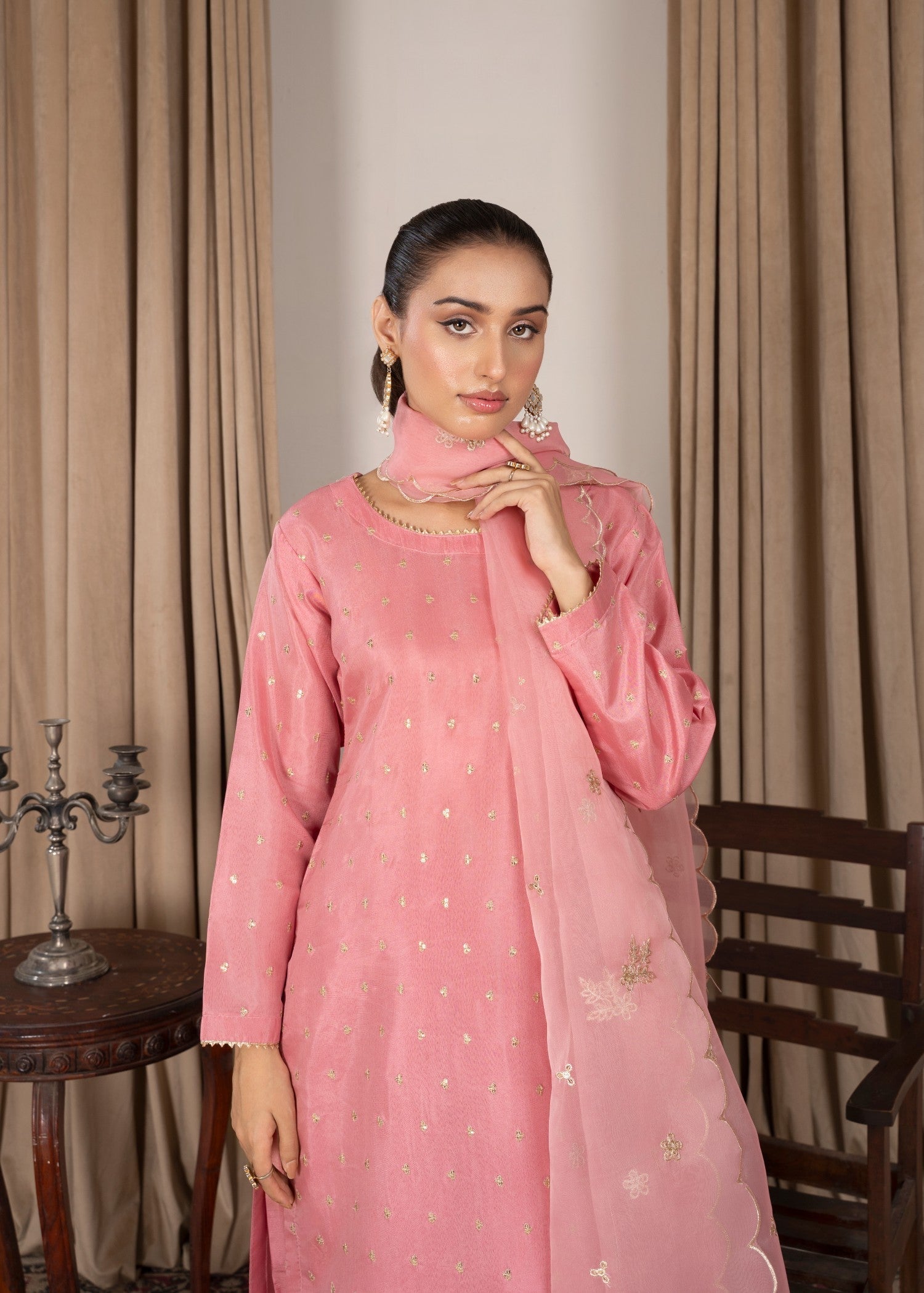 kattan silk Kurta Set in Tea rose pink