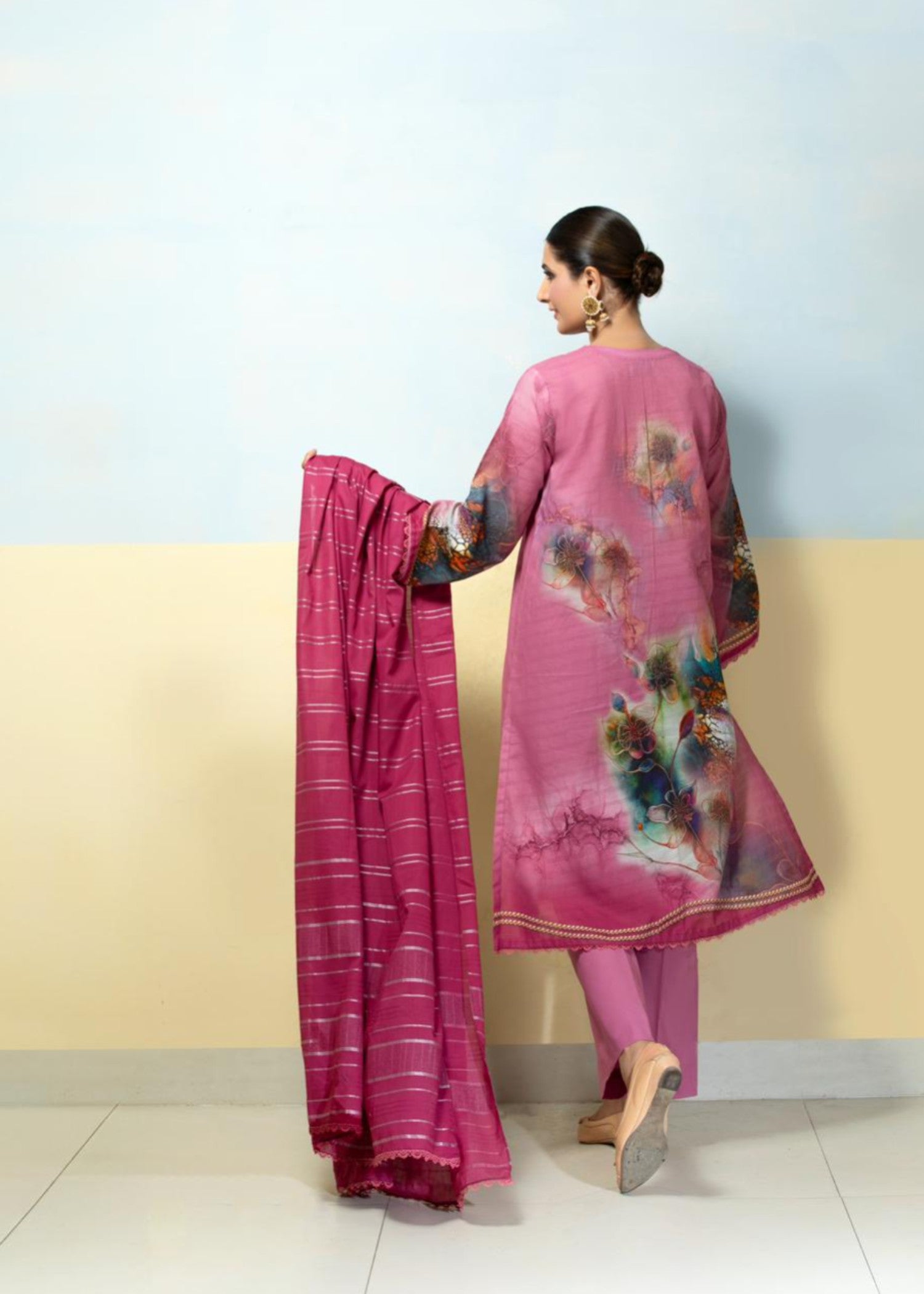 slub lawn Kurta Set in Blush
