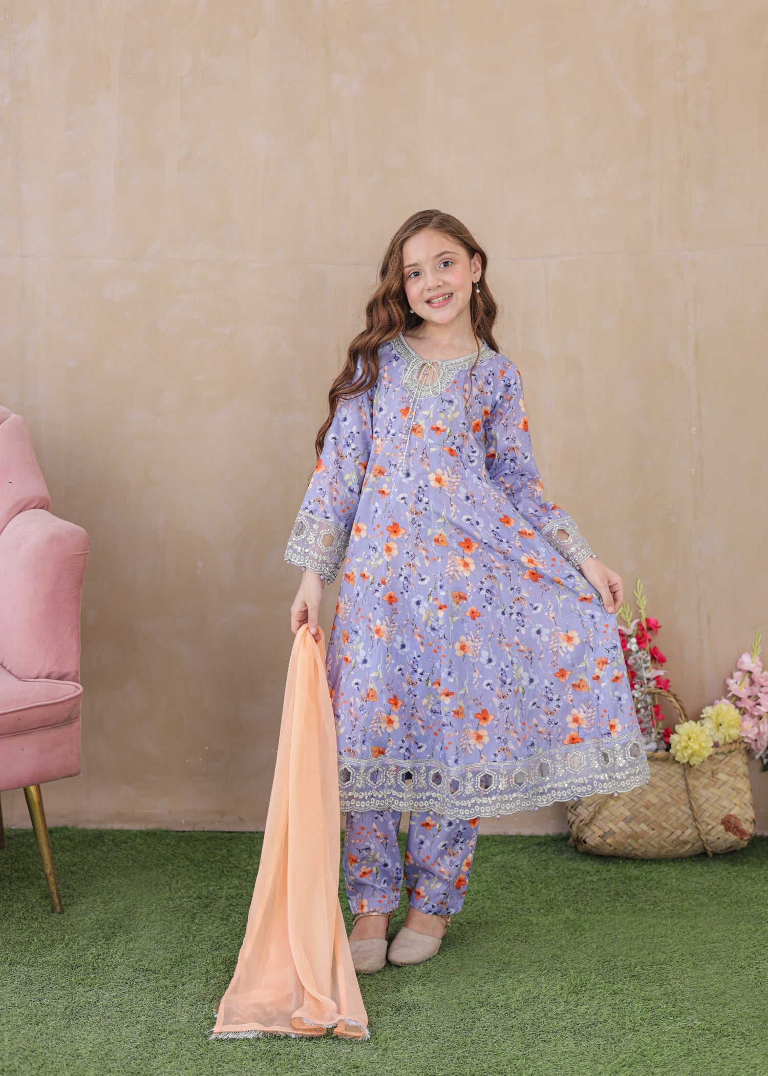 lawn Pishwas in Bright lavender