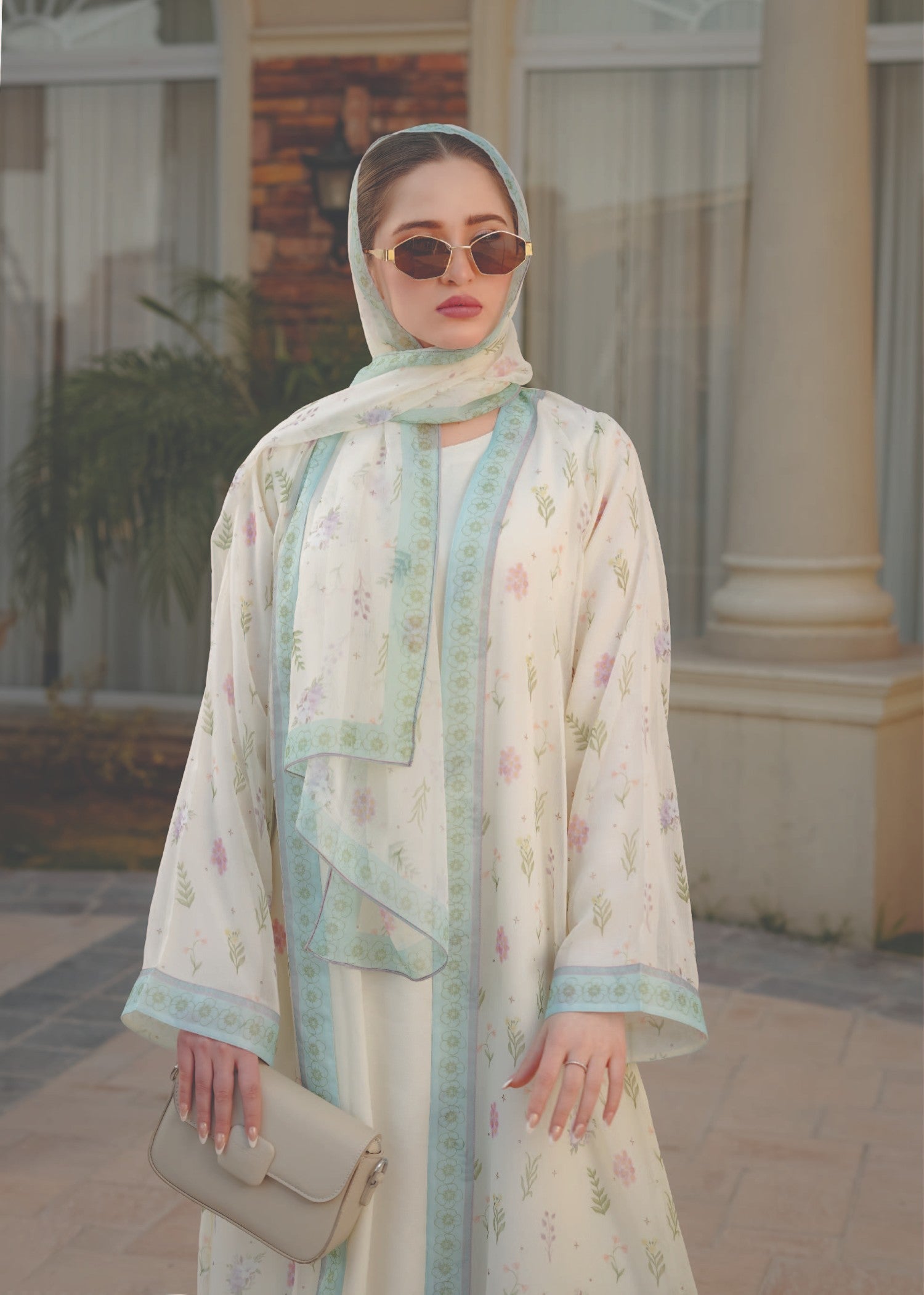 chiffon Abaya in Ivory