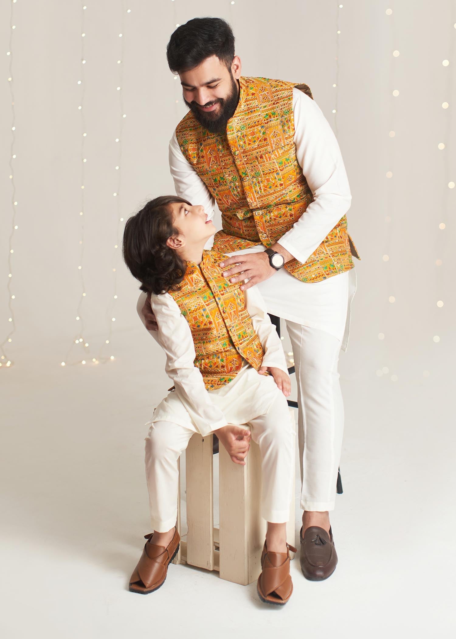 raw silk Waistcoat in Mustard