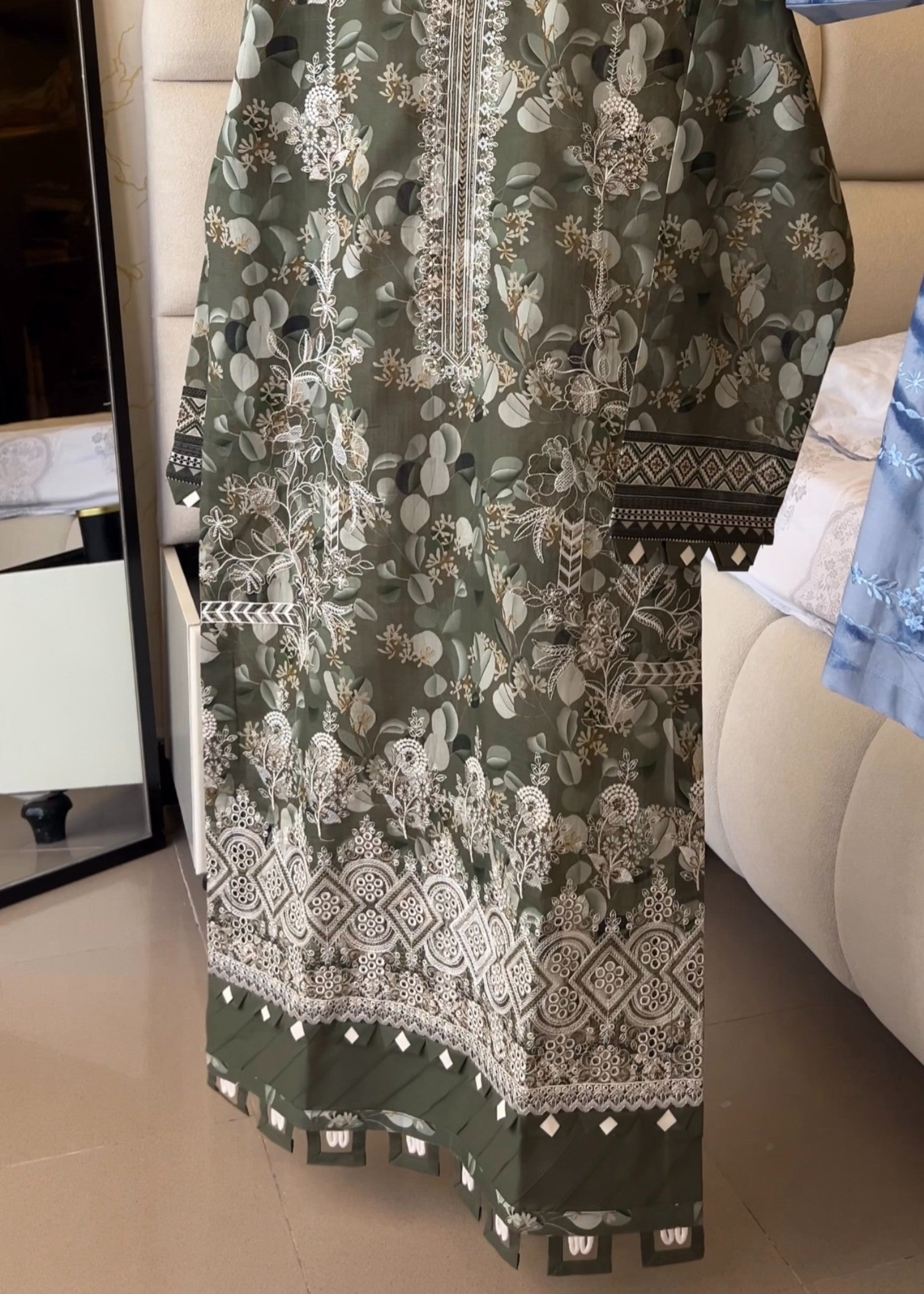 lawn Kurta Set in Army green
