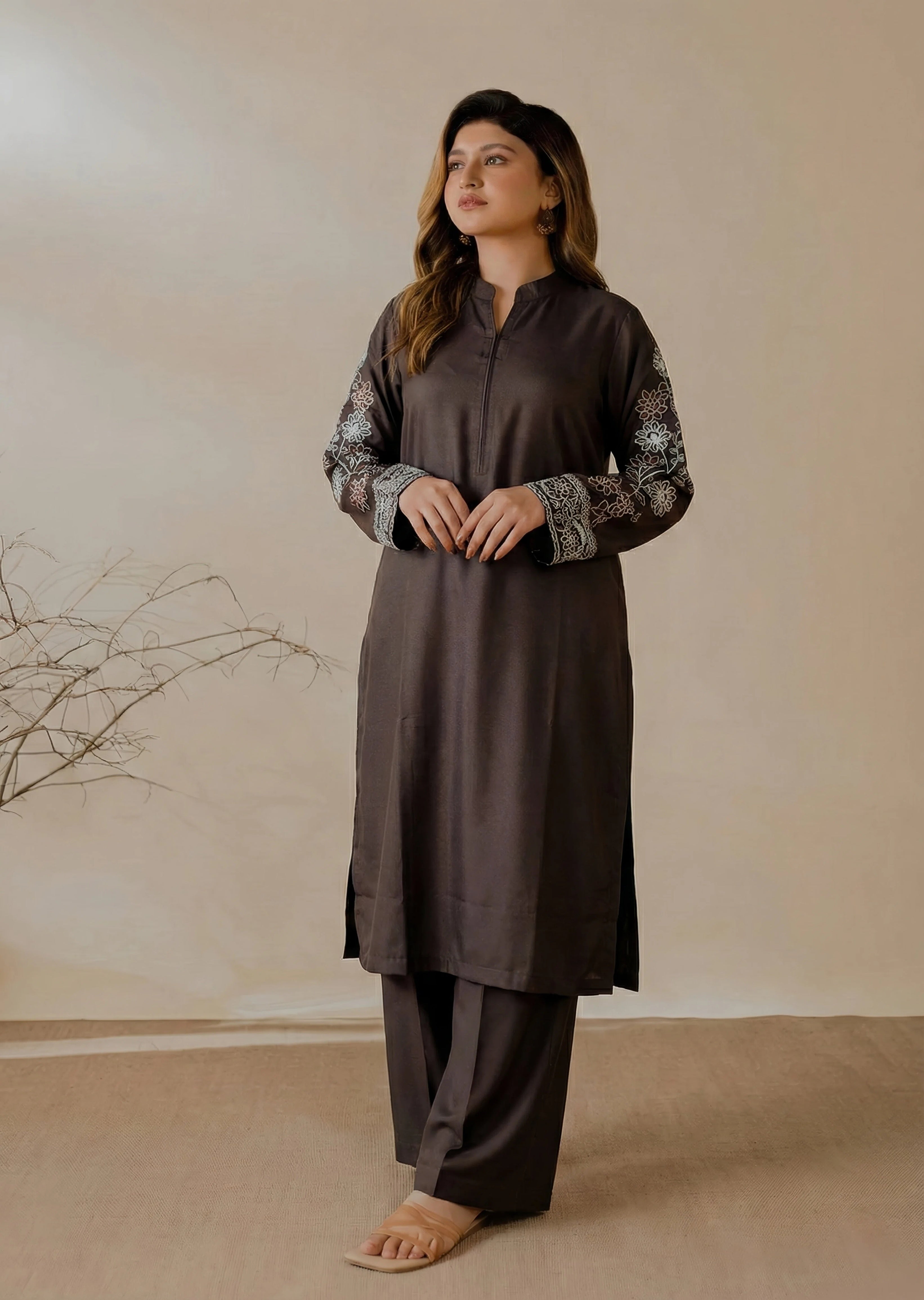 dhanak Kurta Set in Mocha brown