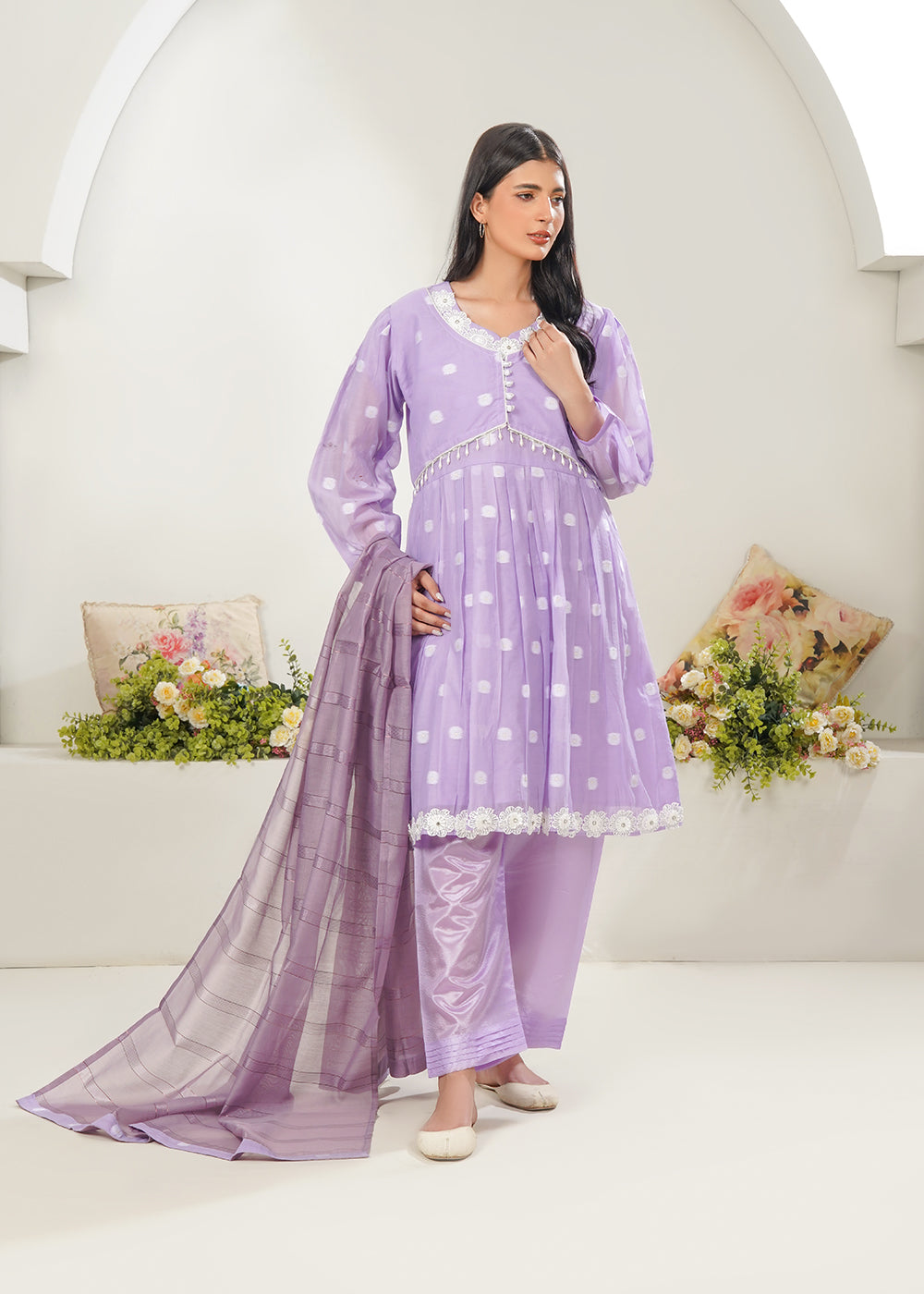 lawn Short Frock in Lilac