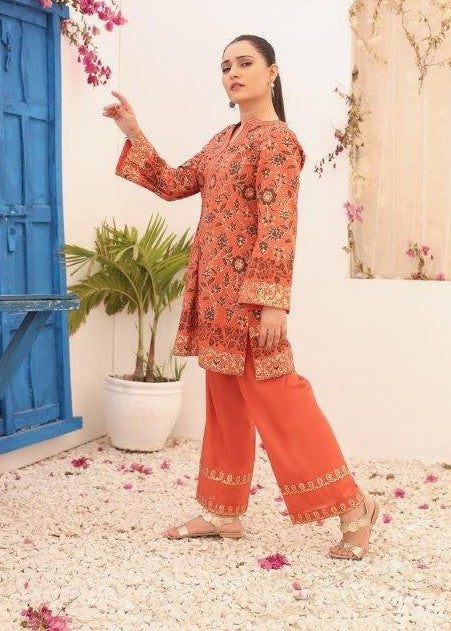 cotton Kurta Set in Rust orange