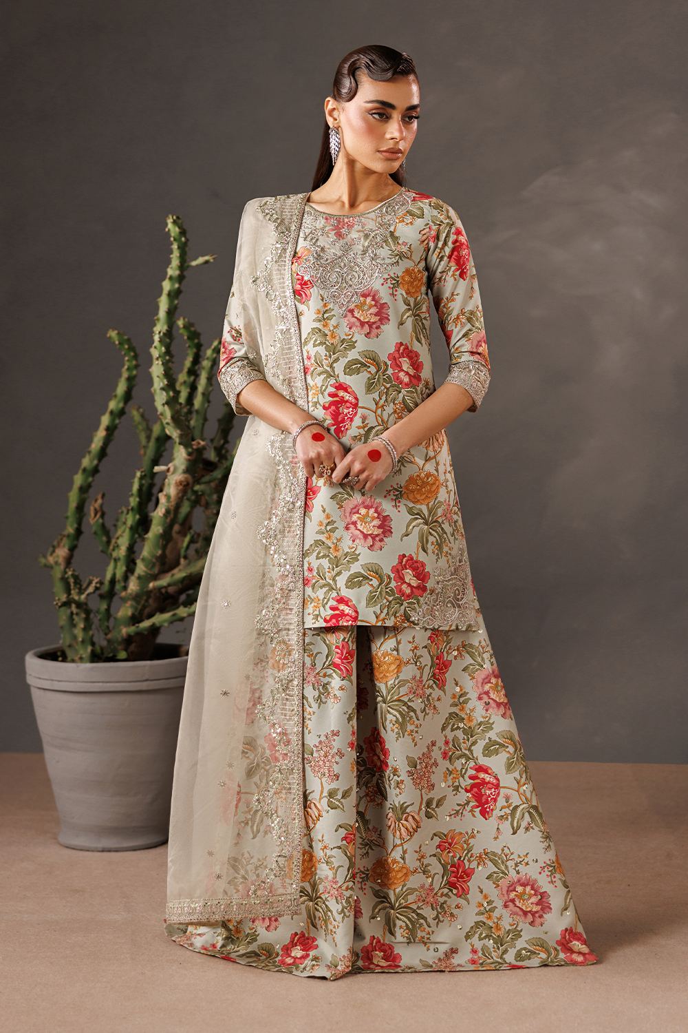 zari organza Sharara in Off-white