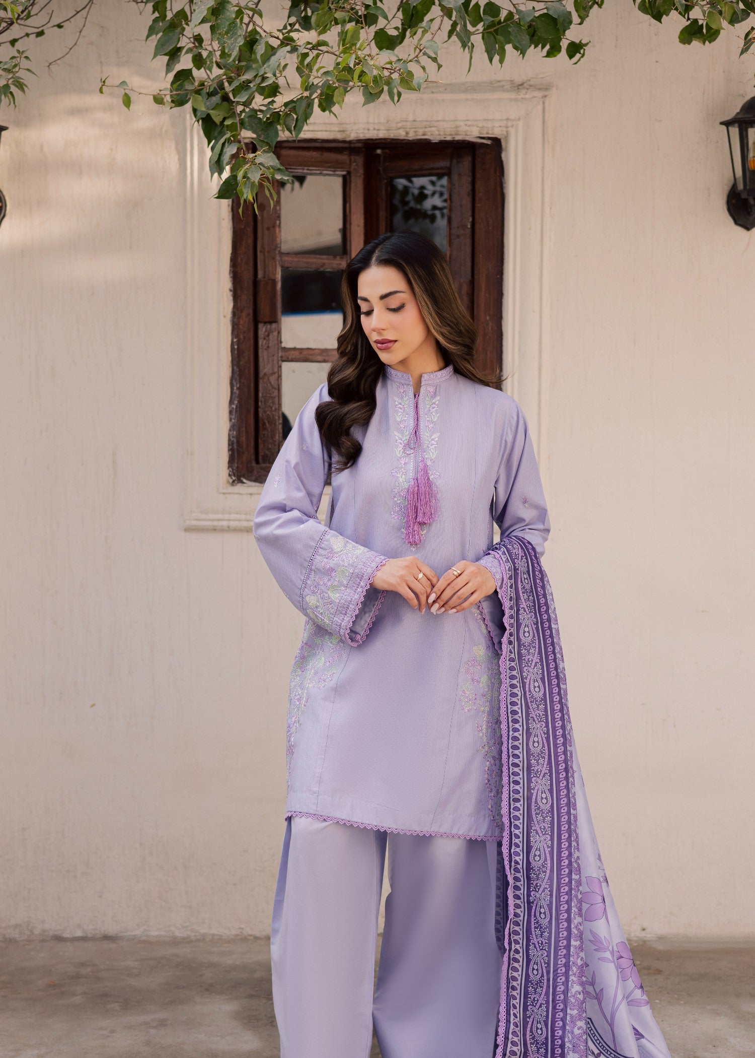dobby Kurta Set in Lilac