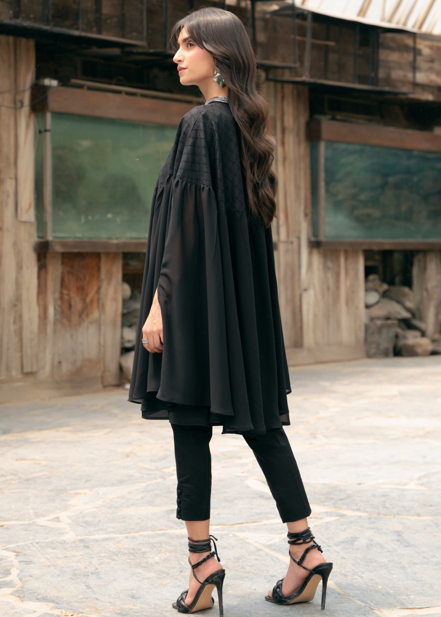 chikankari cotton Kaftan in Black