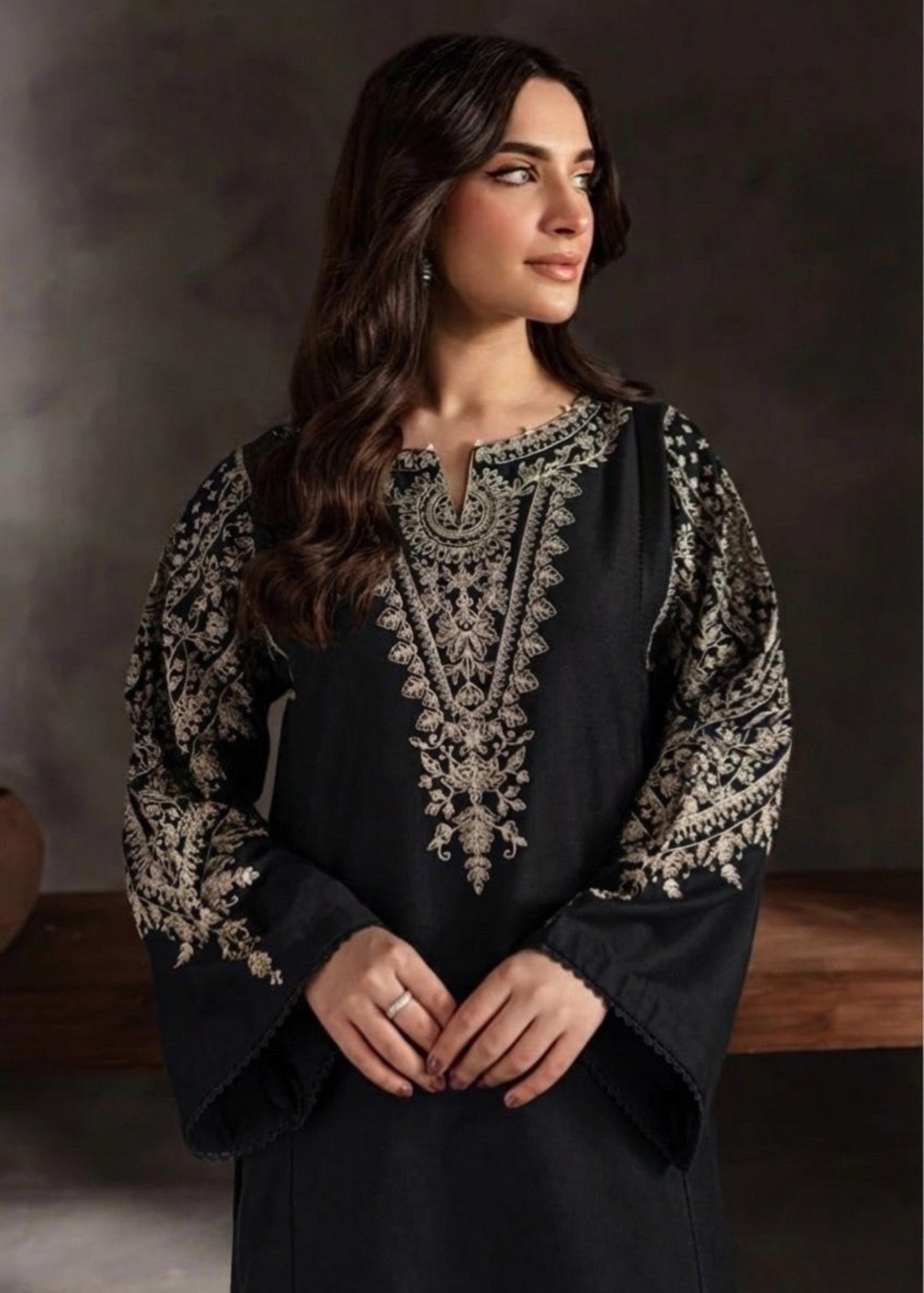 cambric Kurta Set in Black