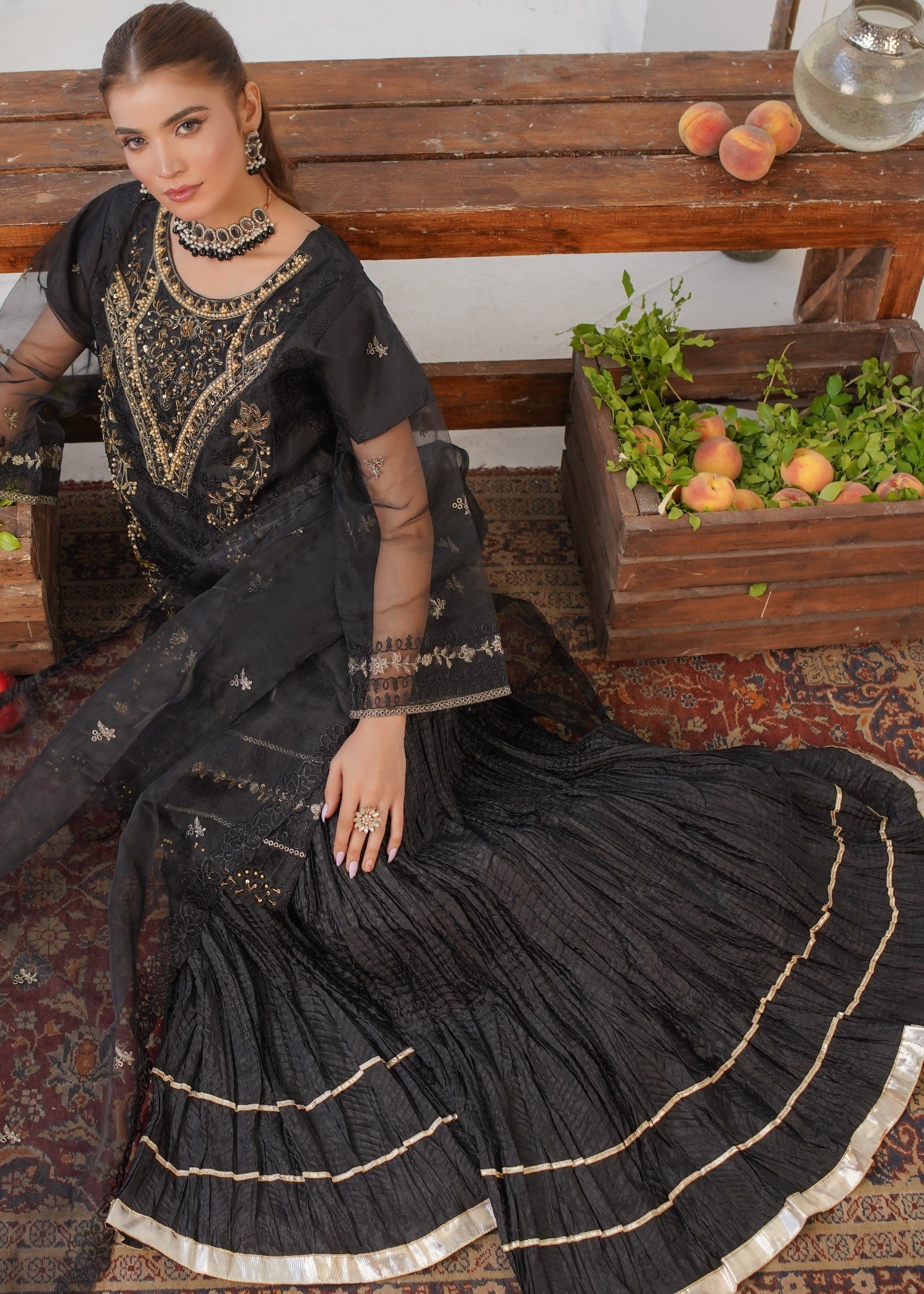 organza Sharara in Black