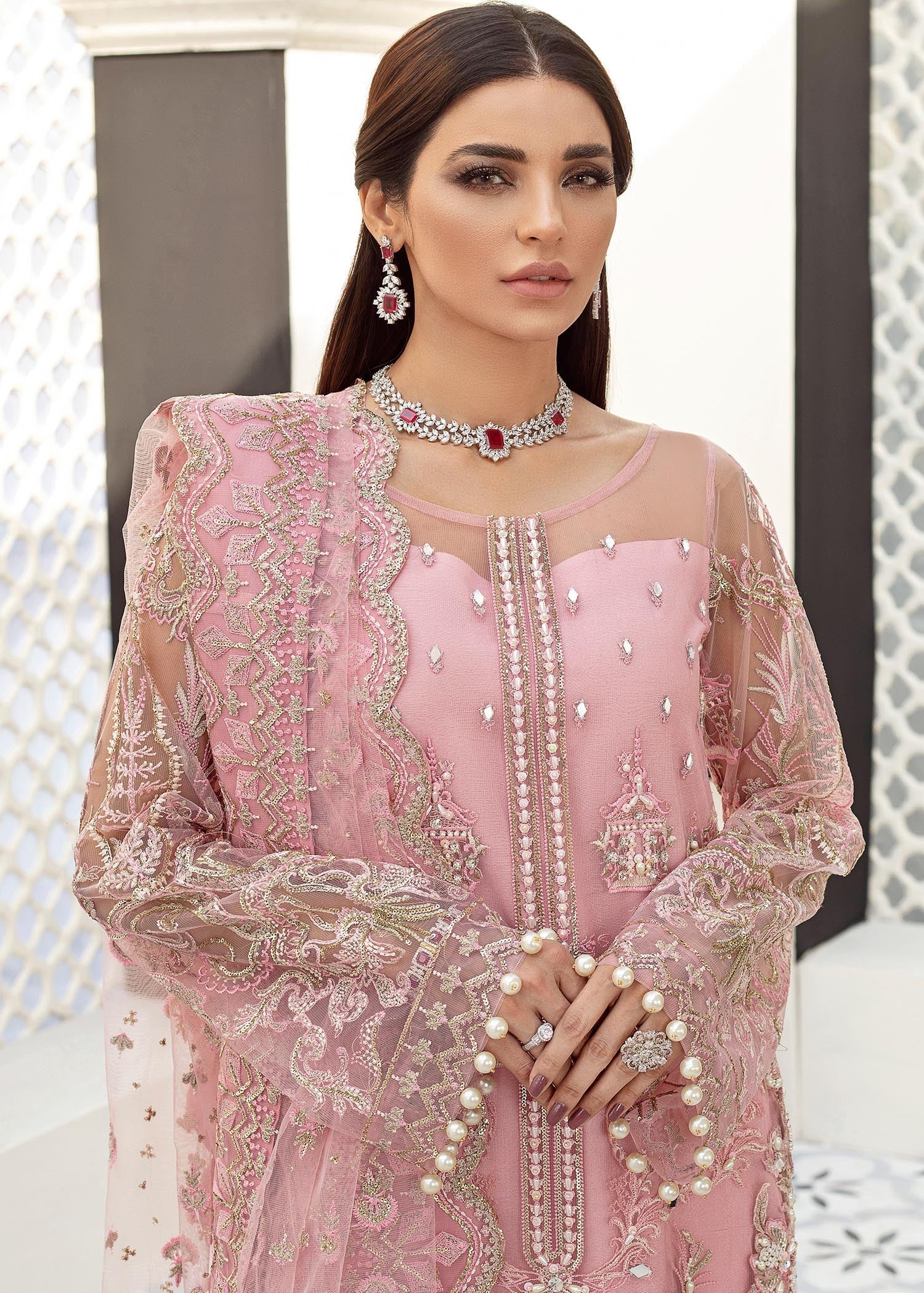 net Kurta Set in Baby pink