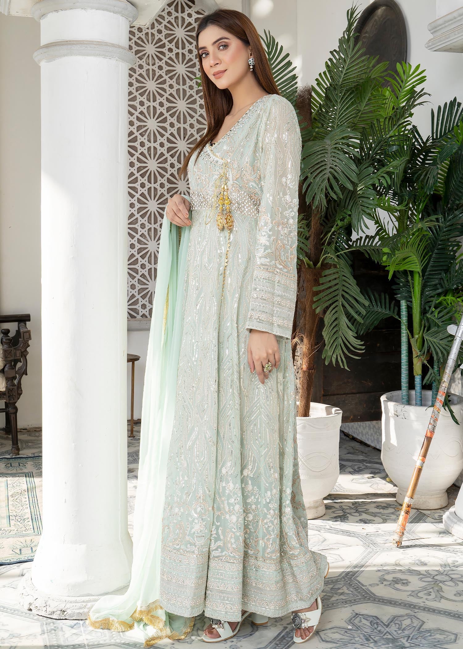 chiffon Angrakha in Aquamarine