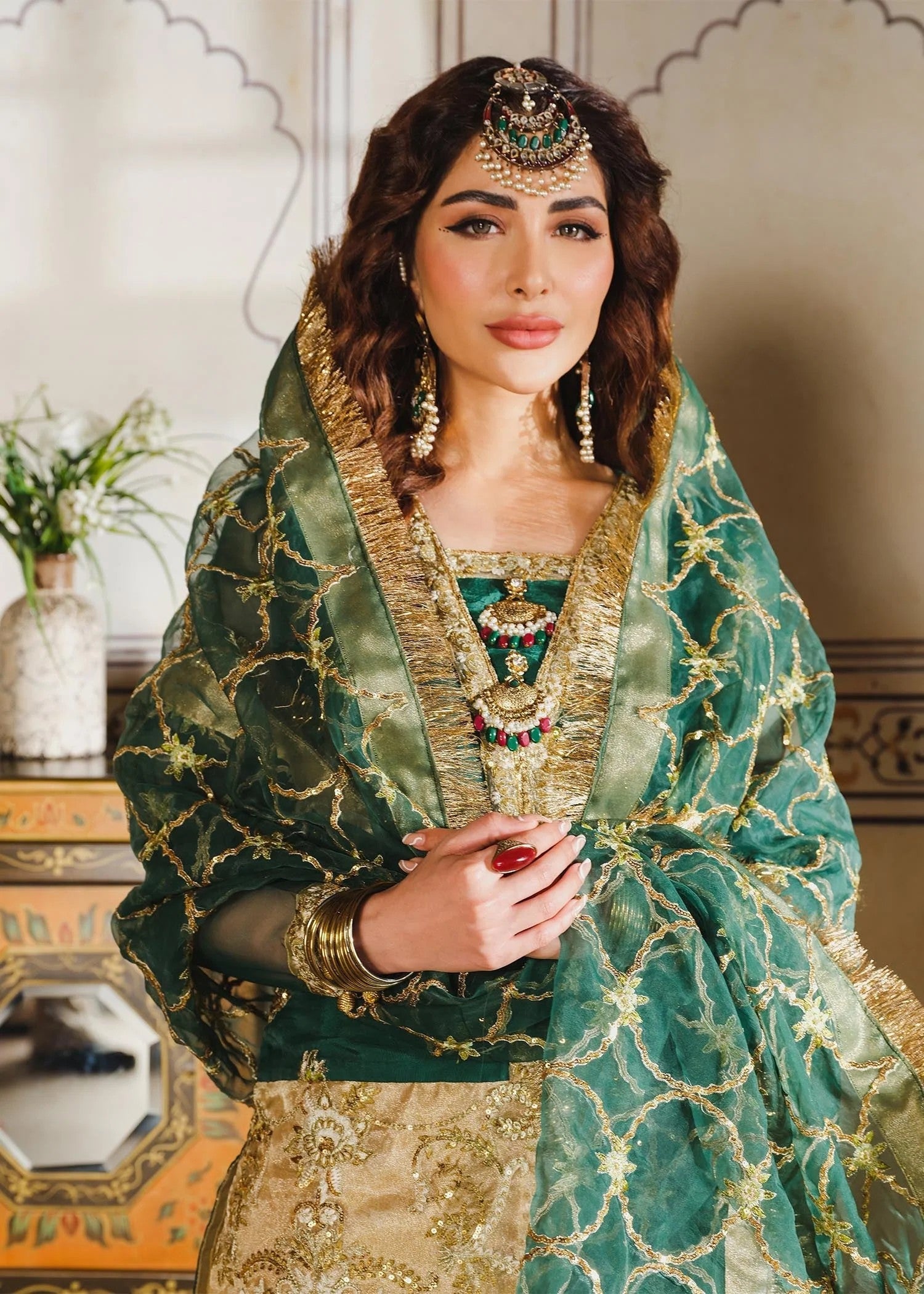 organza Sharara in Bottle green