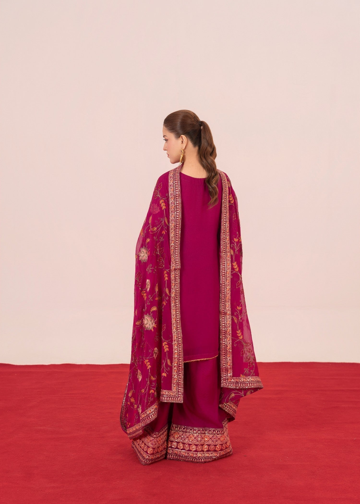 crinkle chiffon Sharara in Red violet