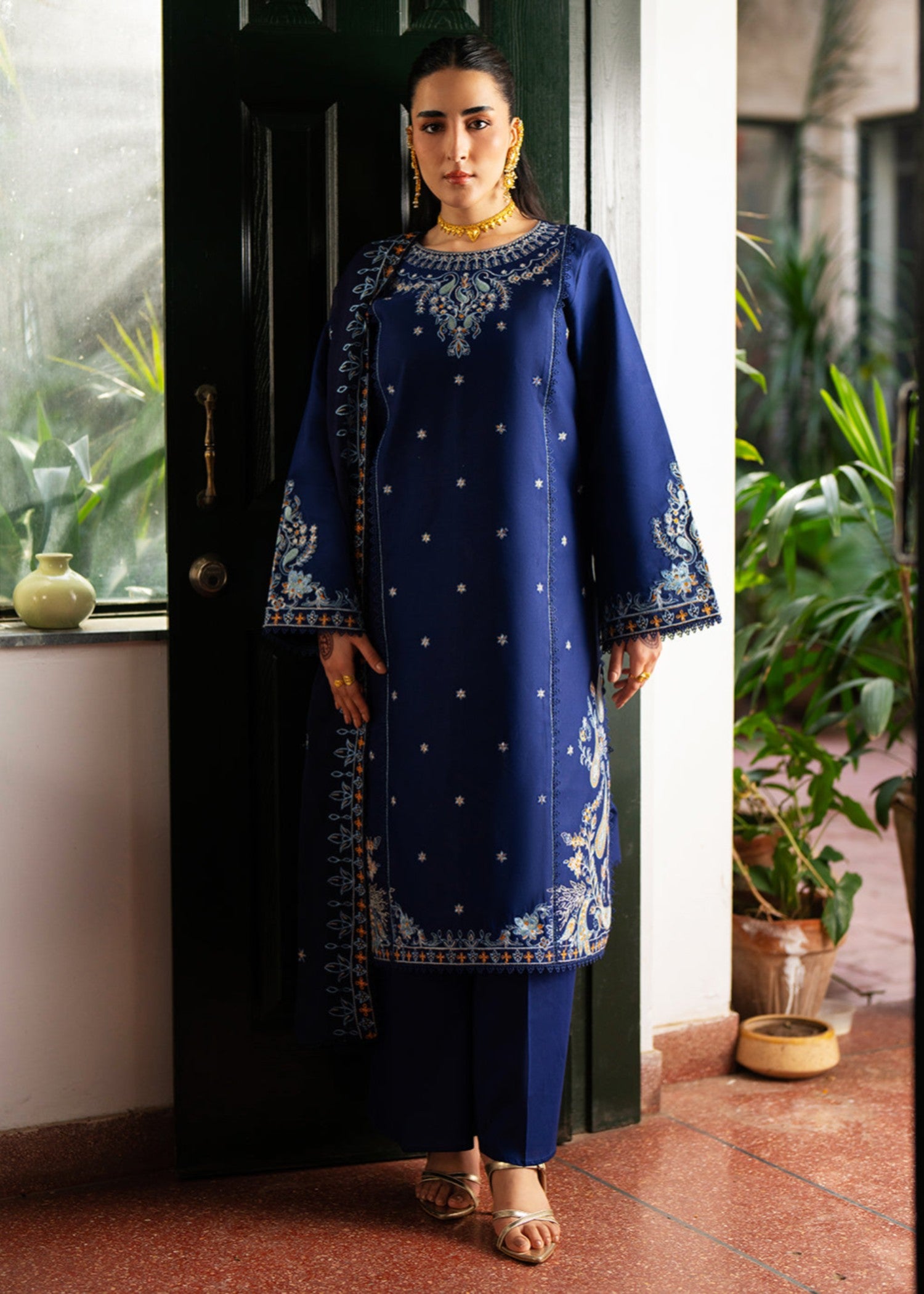 lawn Unstitched in Navy blue