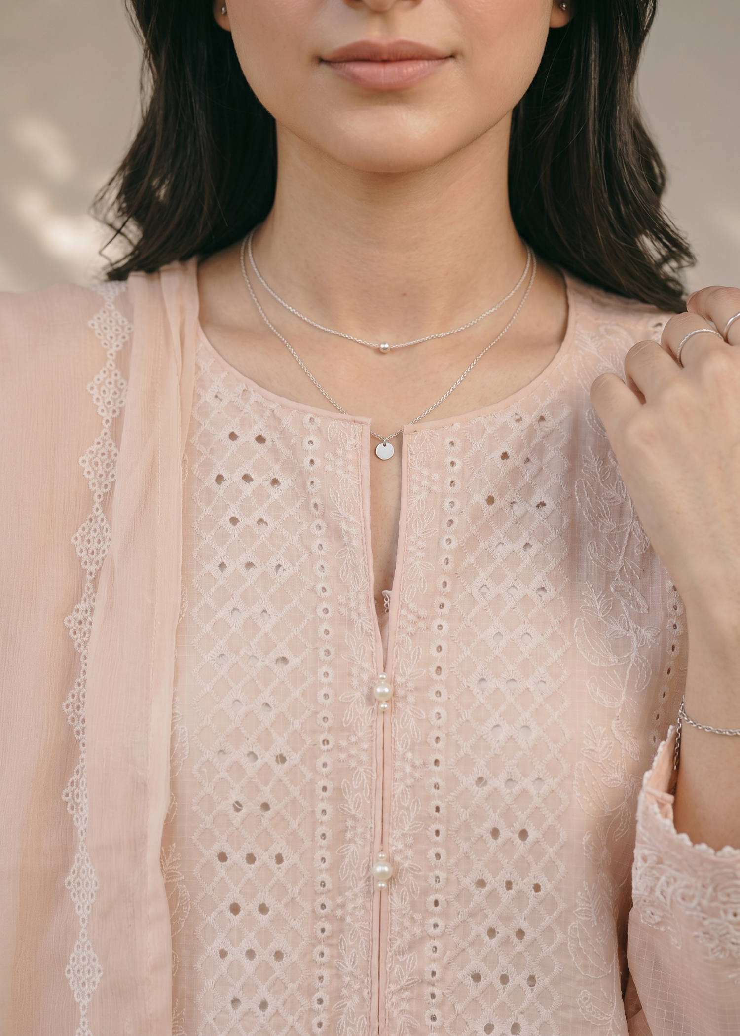 textured lawn Kurta Set in Baby pink