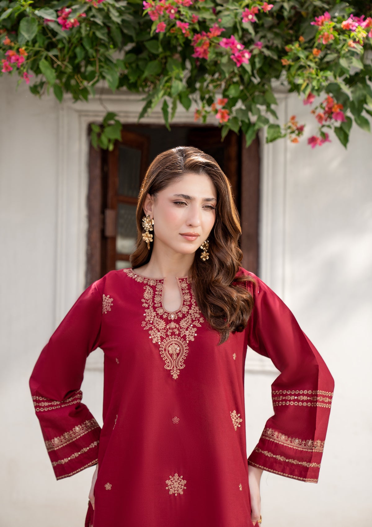 cotton Kurta Set in Maroon