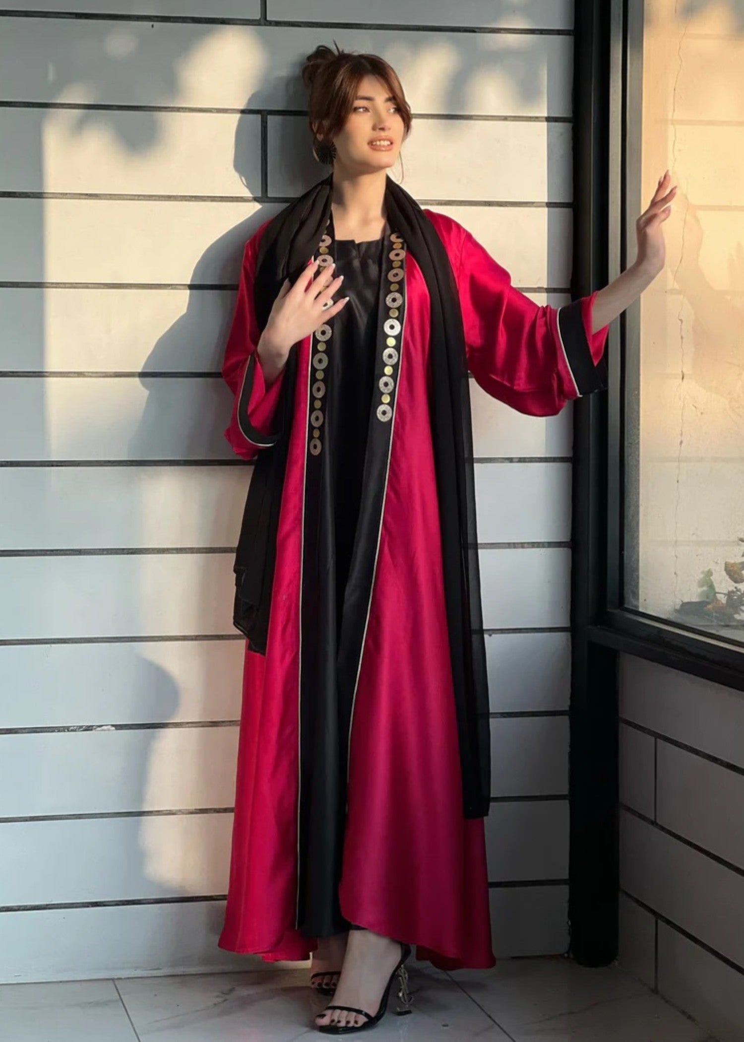 silk Abaya in Rose red