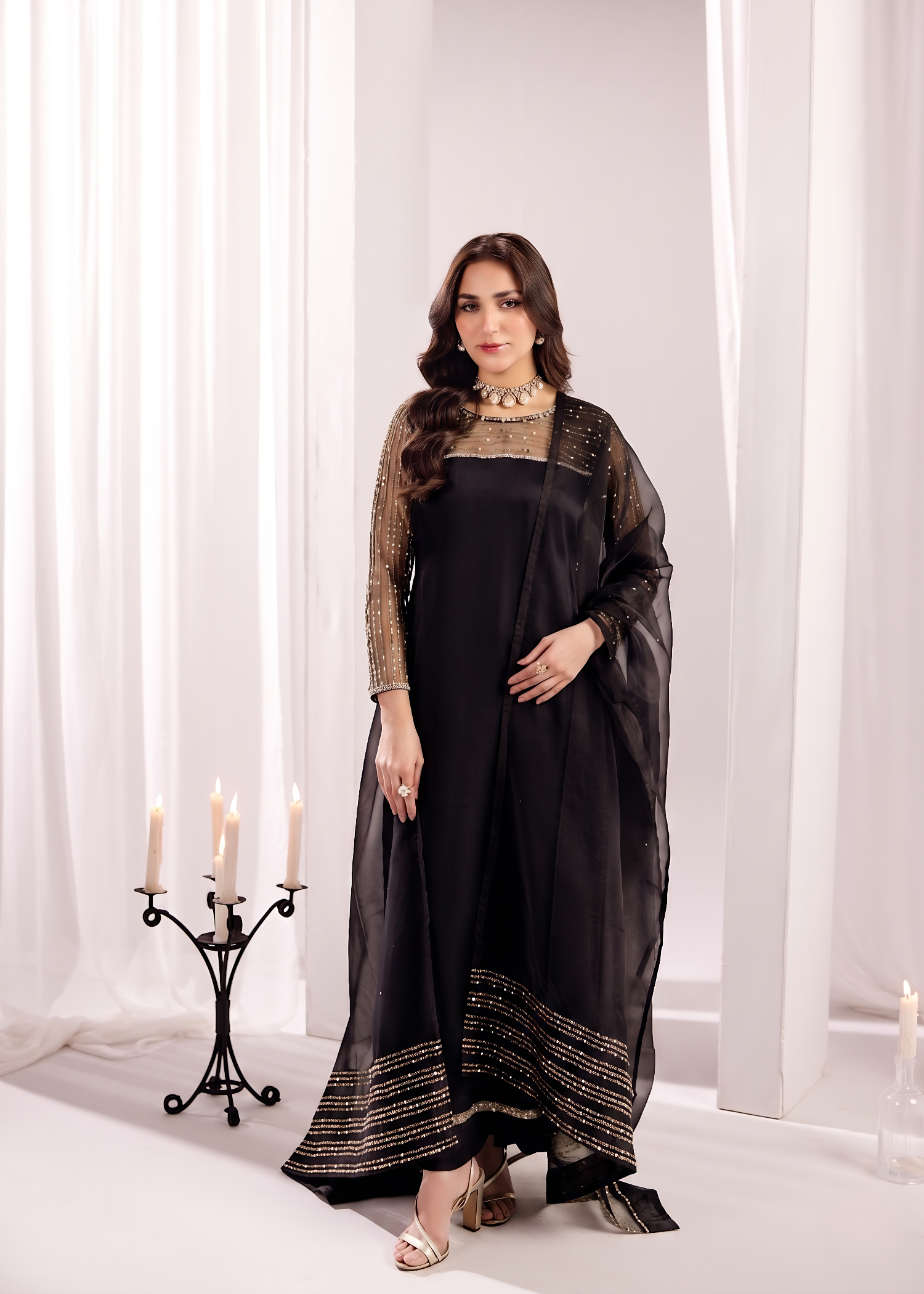 silk Kurta Set in Jet black