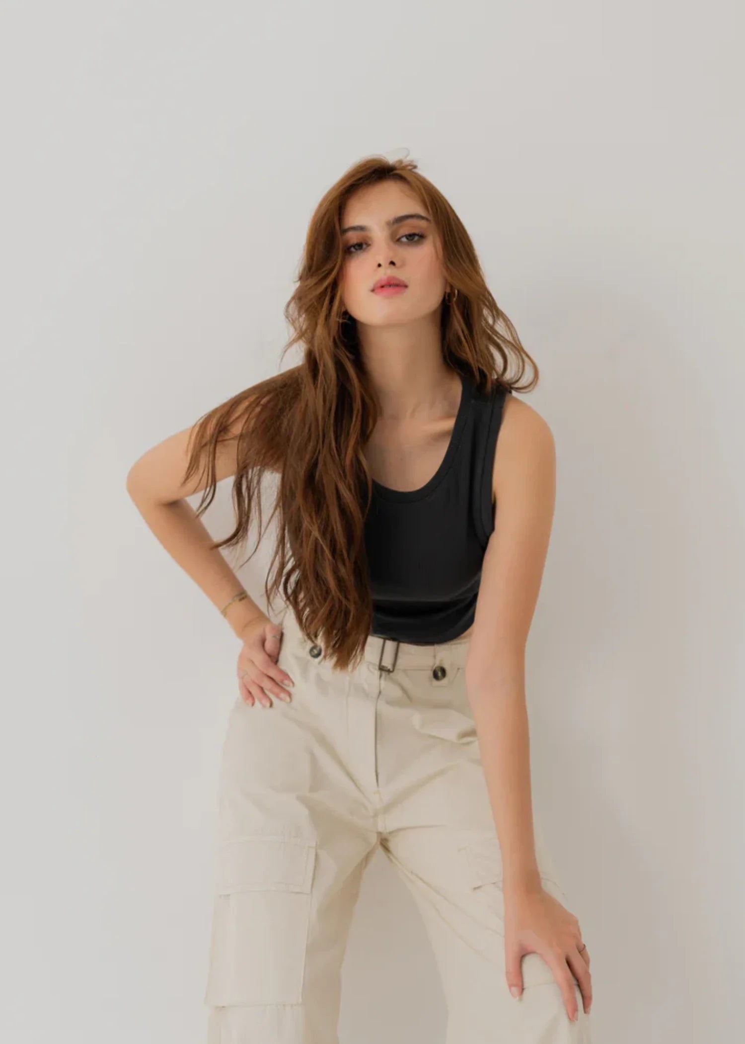 cotton Tank Top in Charcoal black