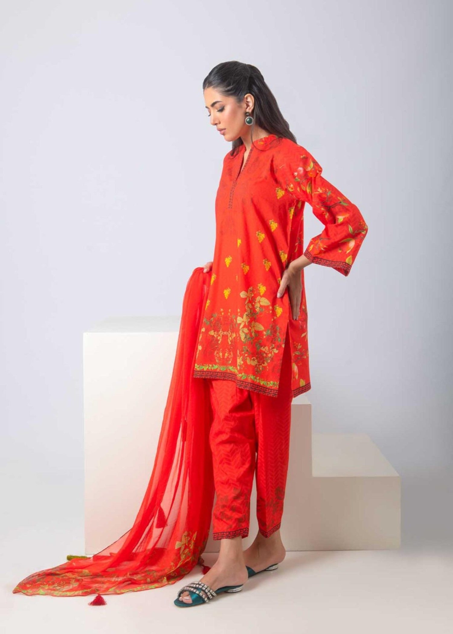 poly lawn Unstitched in Red